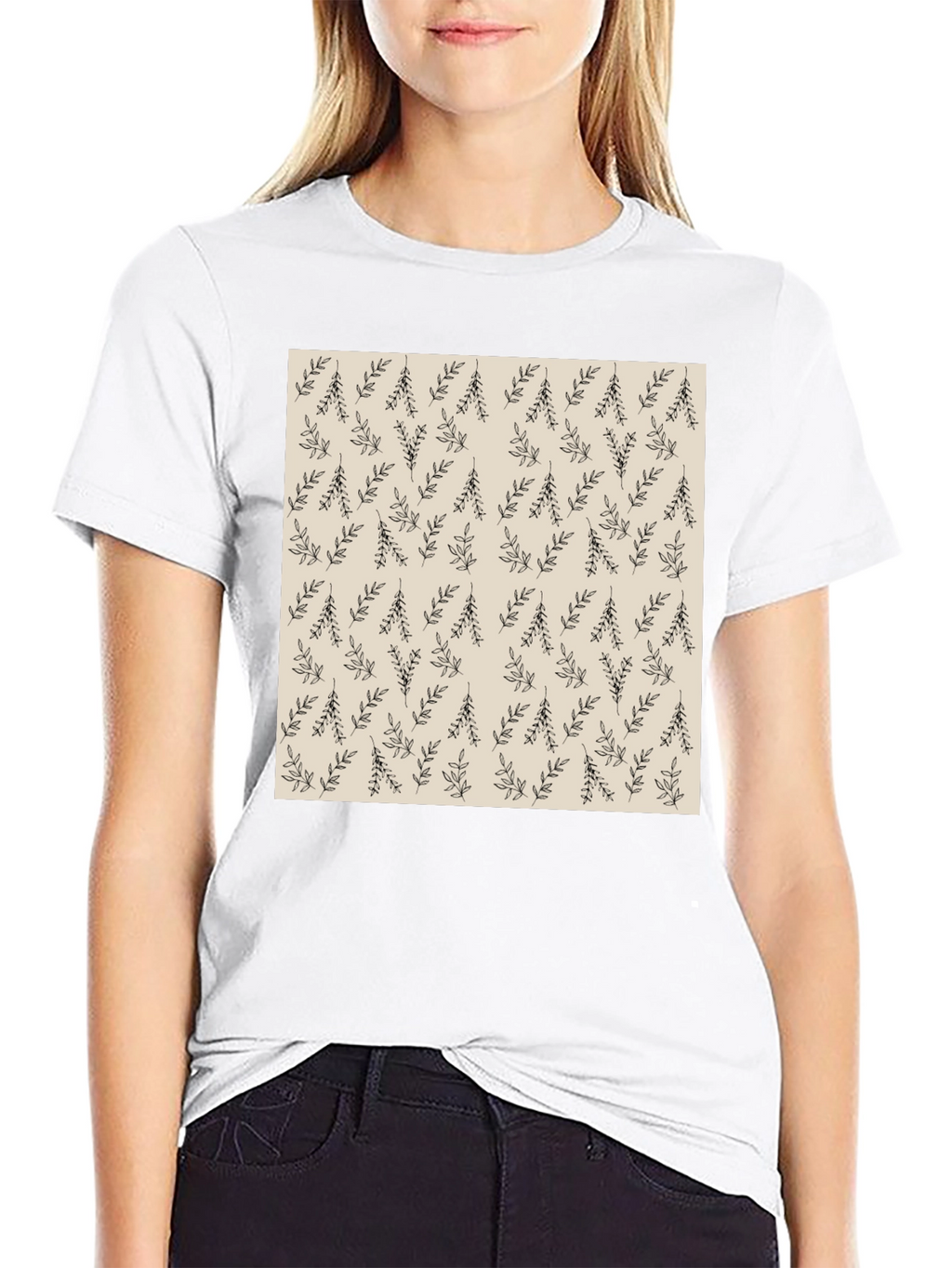 Black Tee with Botanical Print