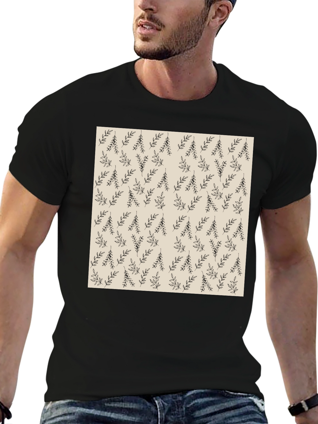 Black Tee with Botanical Print