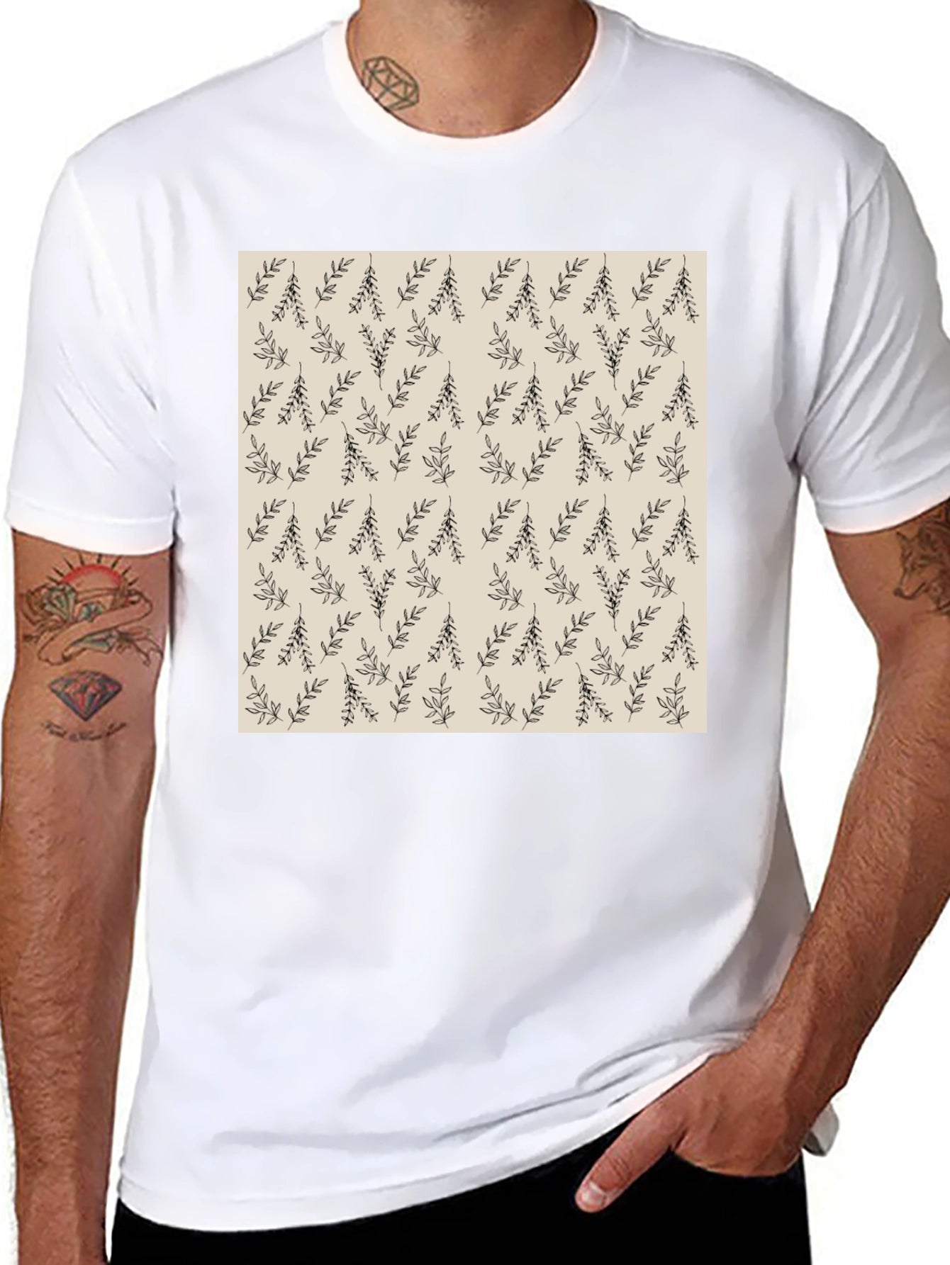 Black Tee with Botanical Print