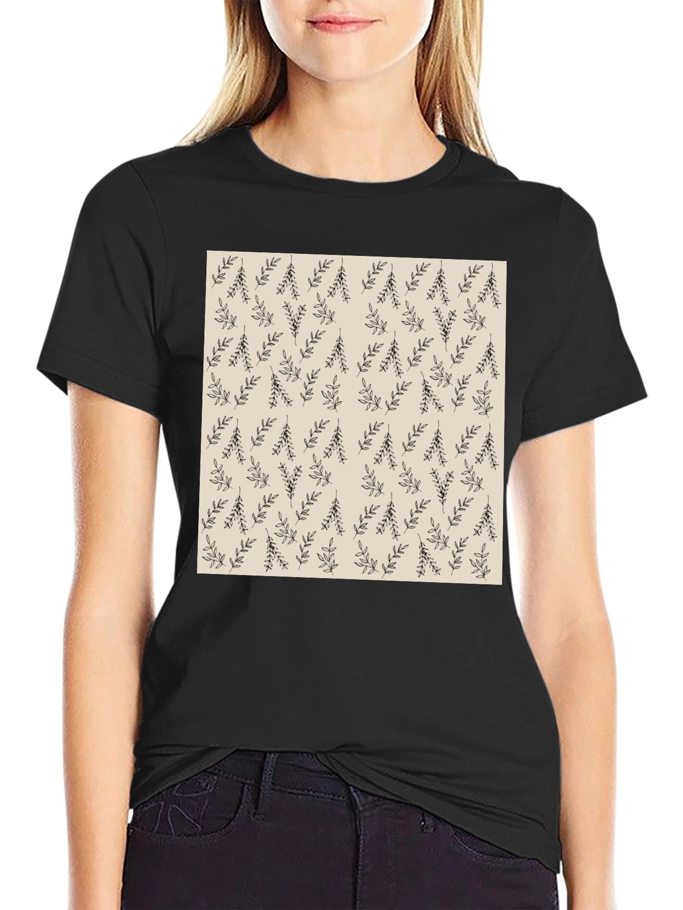 Black Tee with Botanical Print