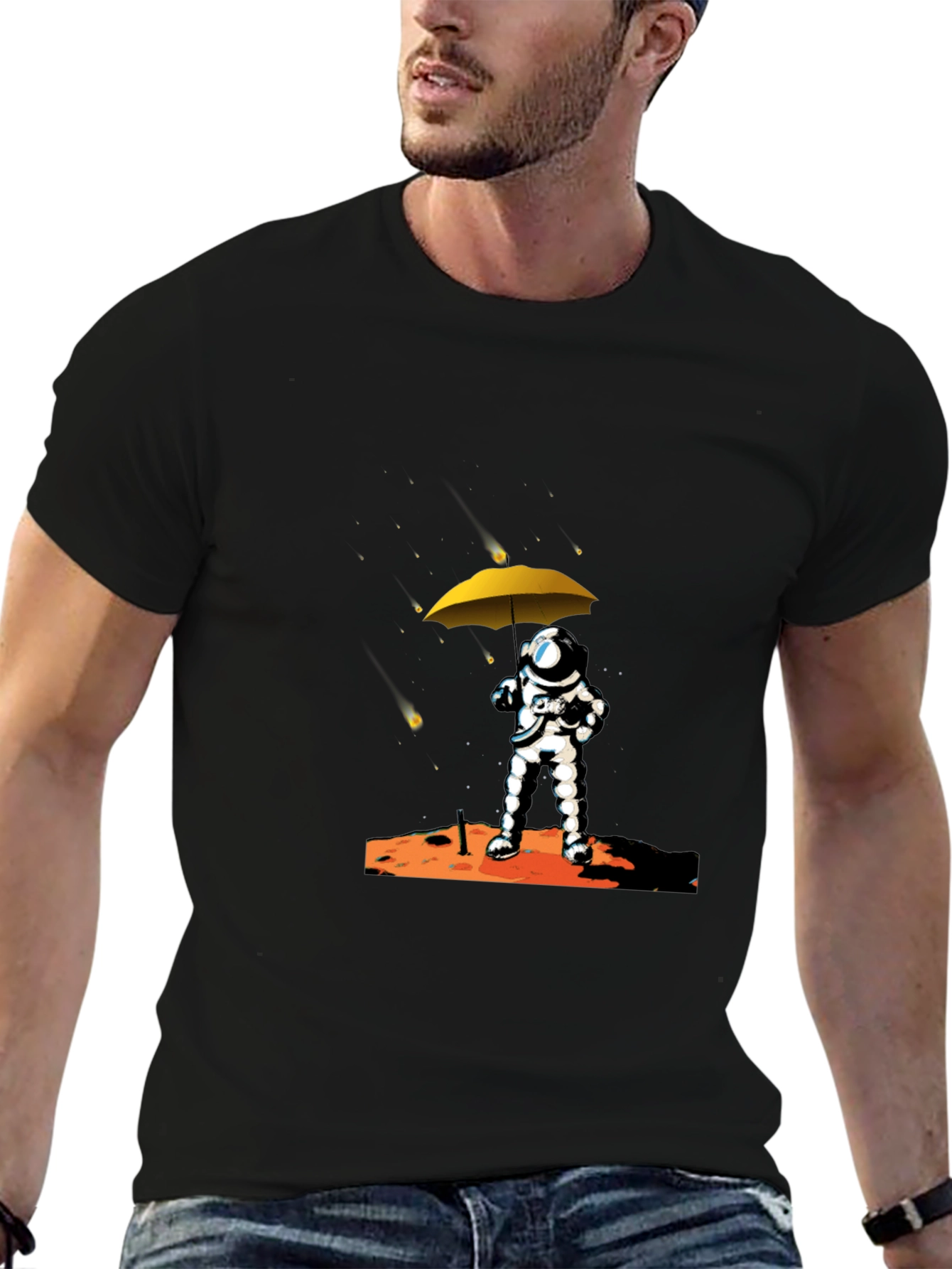 Astronaut Umbrella Graphic Tee - Unisex Black T-Shirt