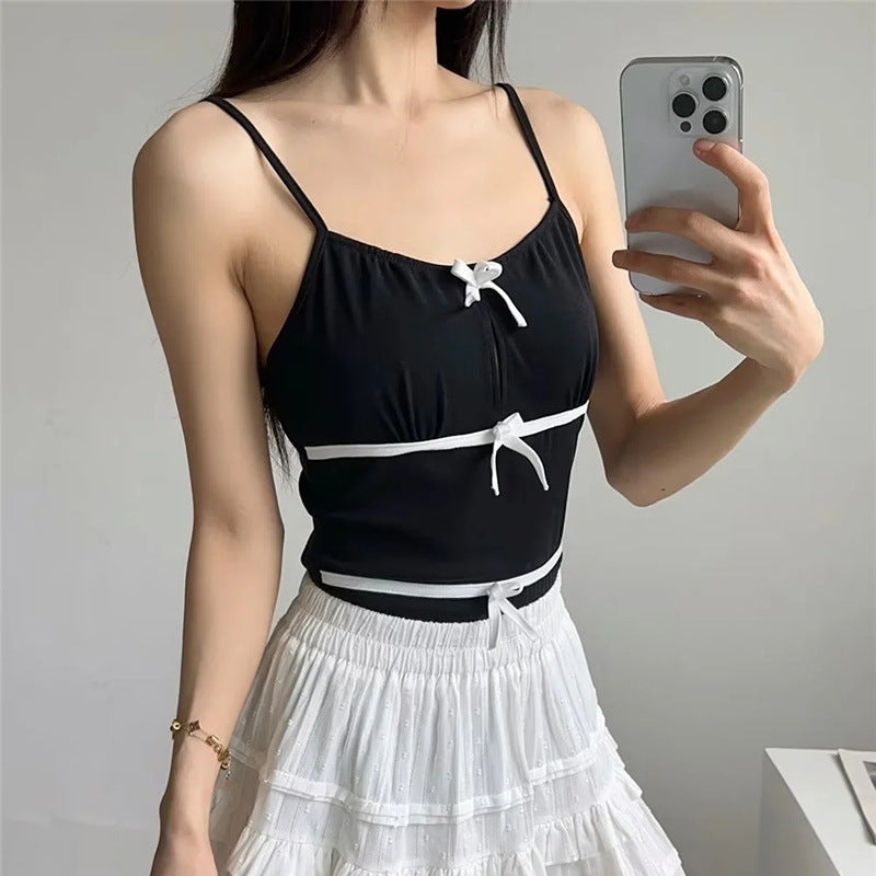 Bow embellished suspender jumpsuit