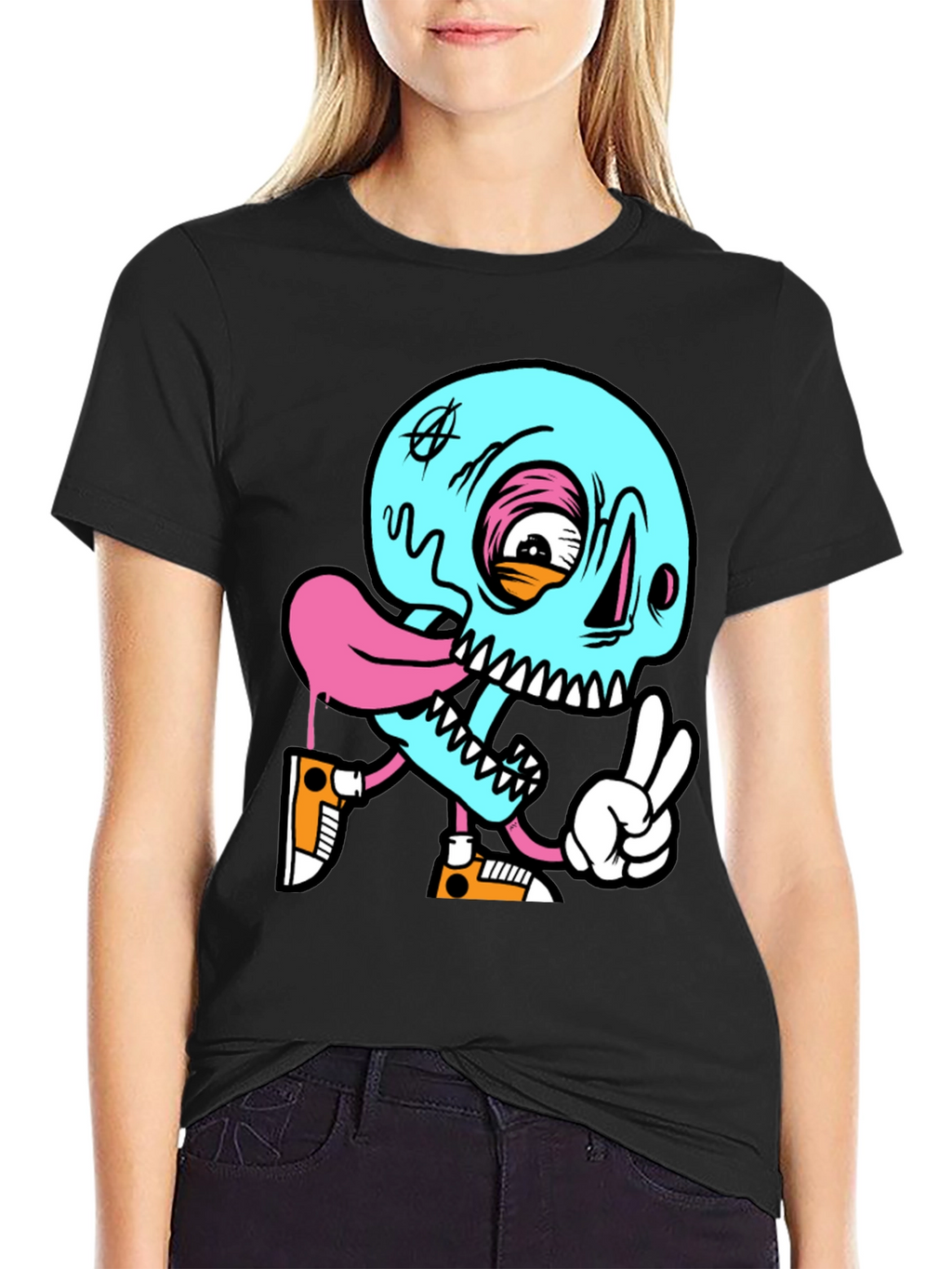 Cartoon Skull Graphic Black T-Shirt