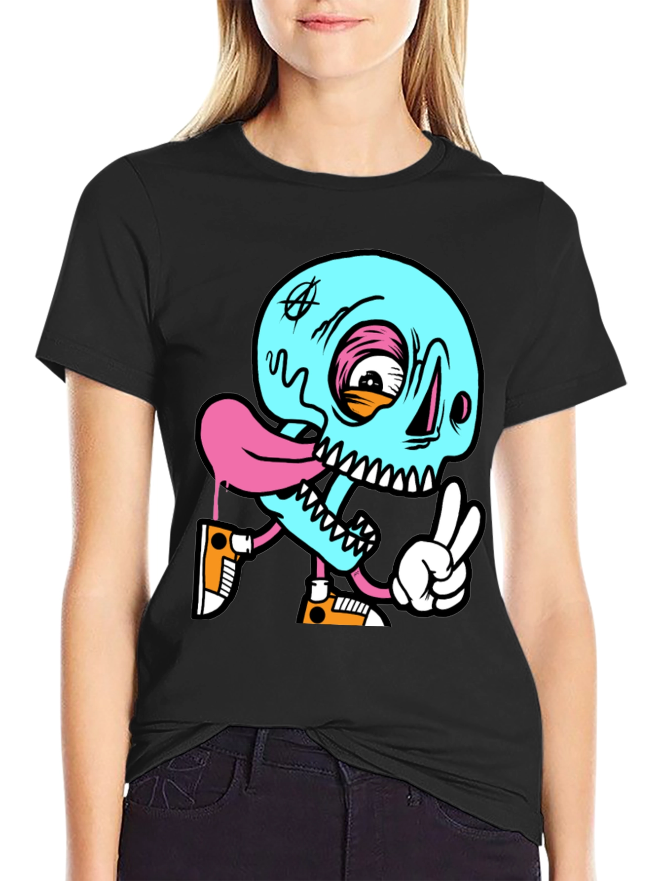 Cartoon Skull Graphic Black T-Shirt