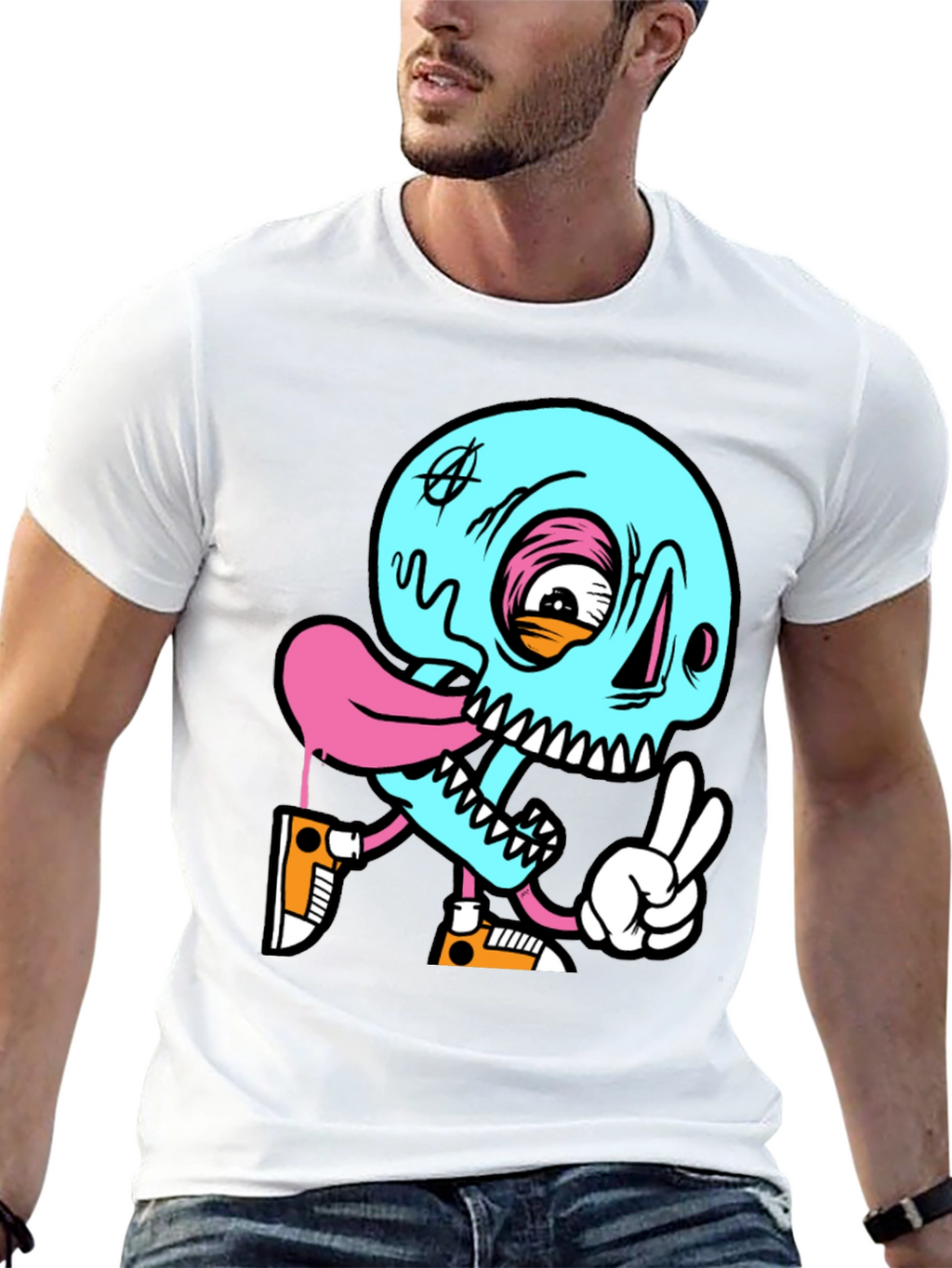 Cartoon Skull Graphic Black T-Shirt