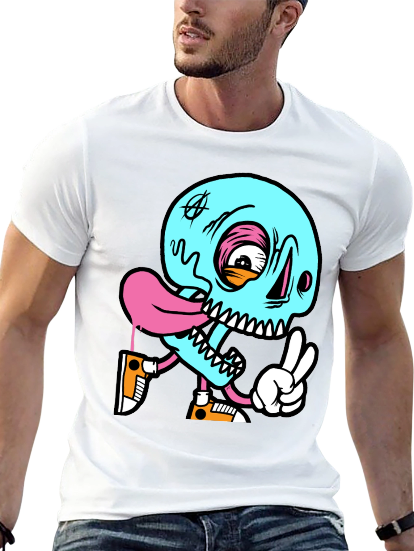Cartoon Skull Graphic Black T-Shirt