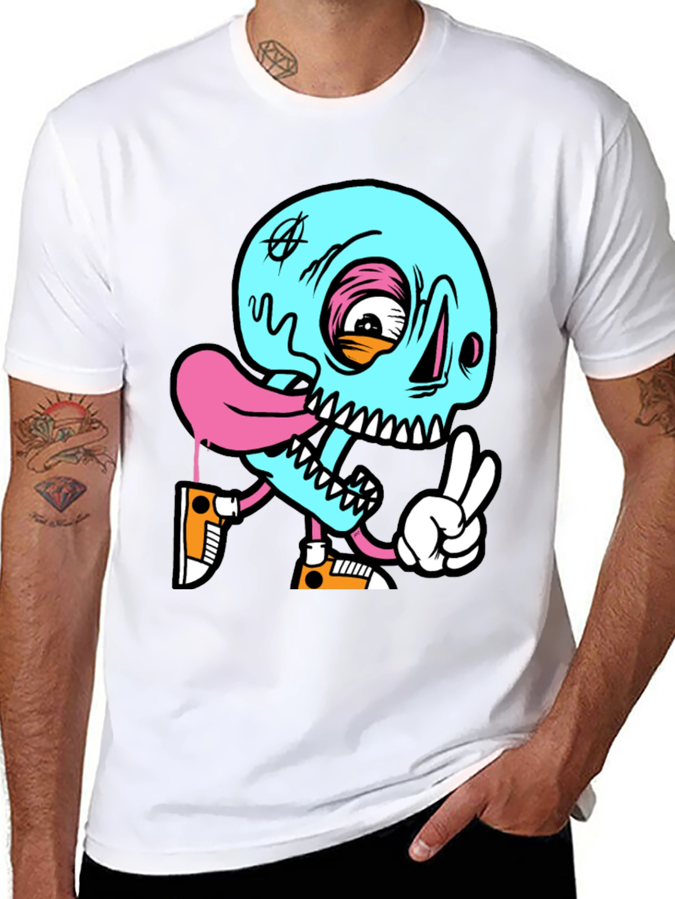 Cartoon Skull Graphic Black T-Shirt