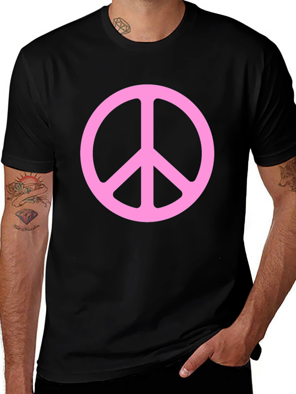 Peace Sign Graphic Tee - Pink on Black