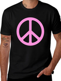 Peace Sign Graphic Tee - Pink on Black