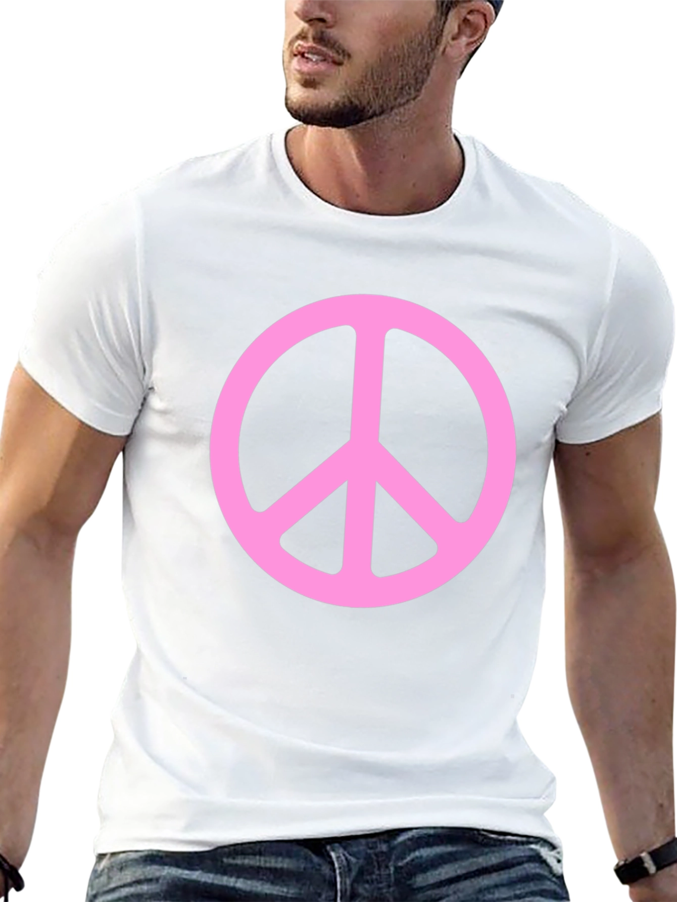 Peace Sign Graphic Tee - Pink on Black