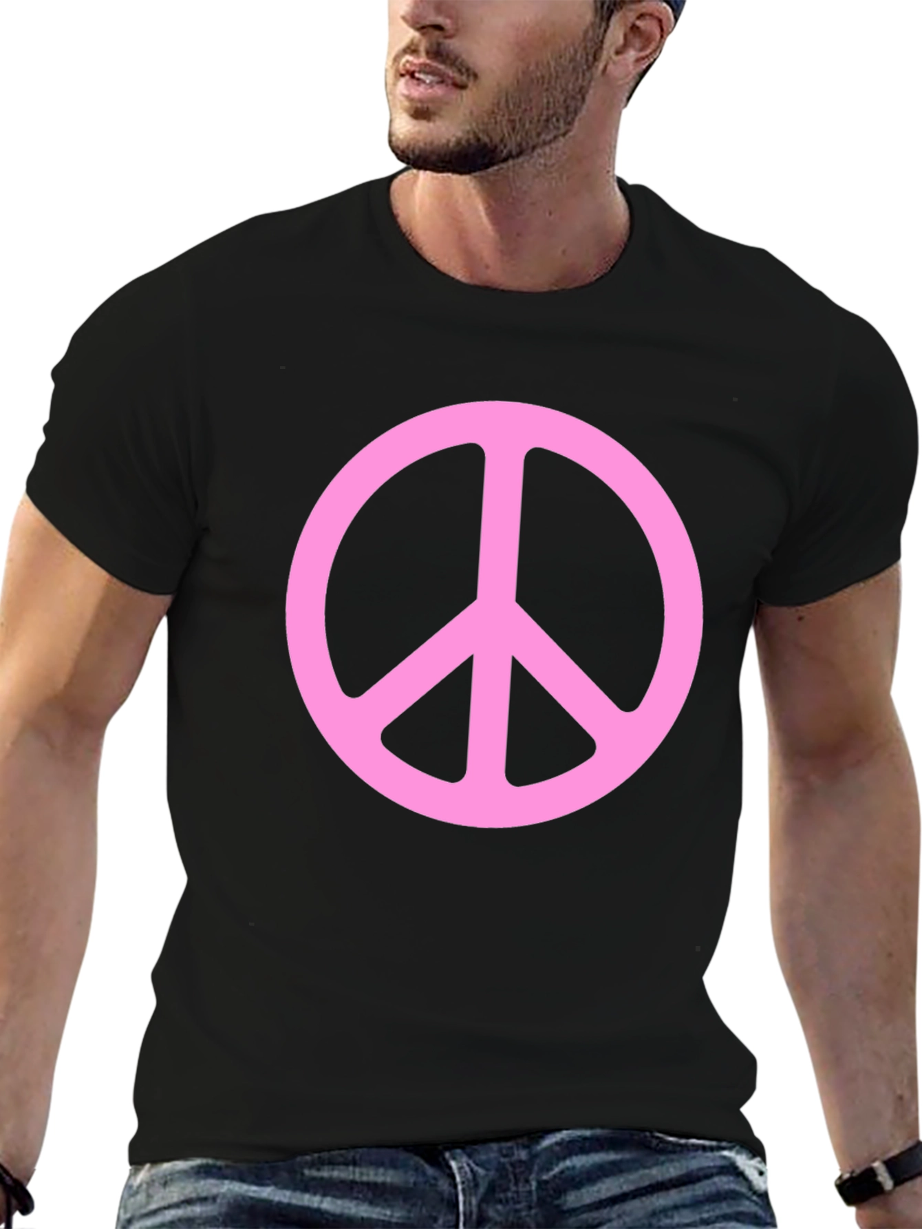 Peace Sign Graphic Tee - Pink on Black
