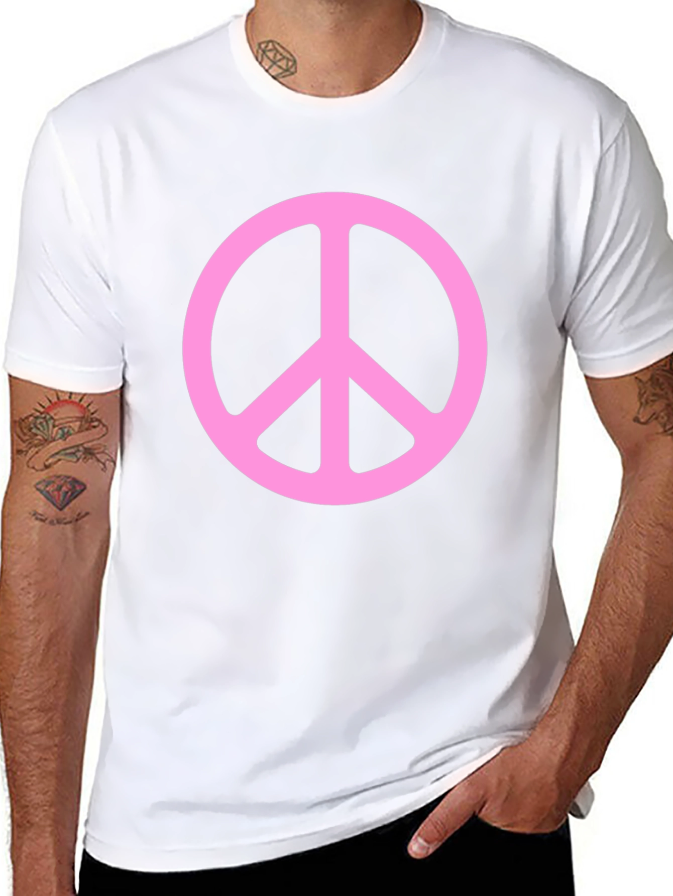 Peace Sign Graphic Tee - Pink on Black