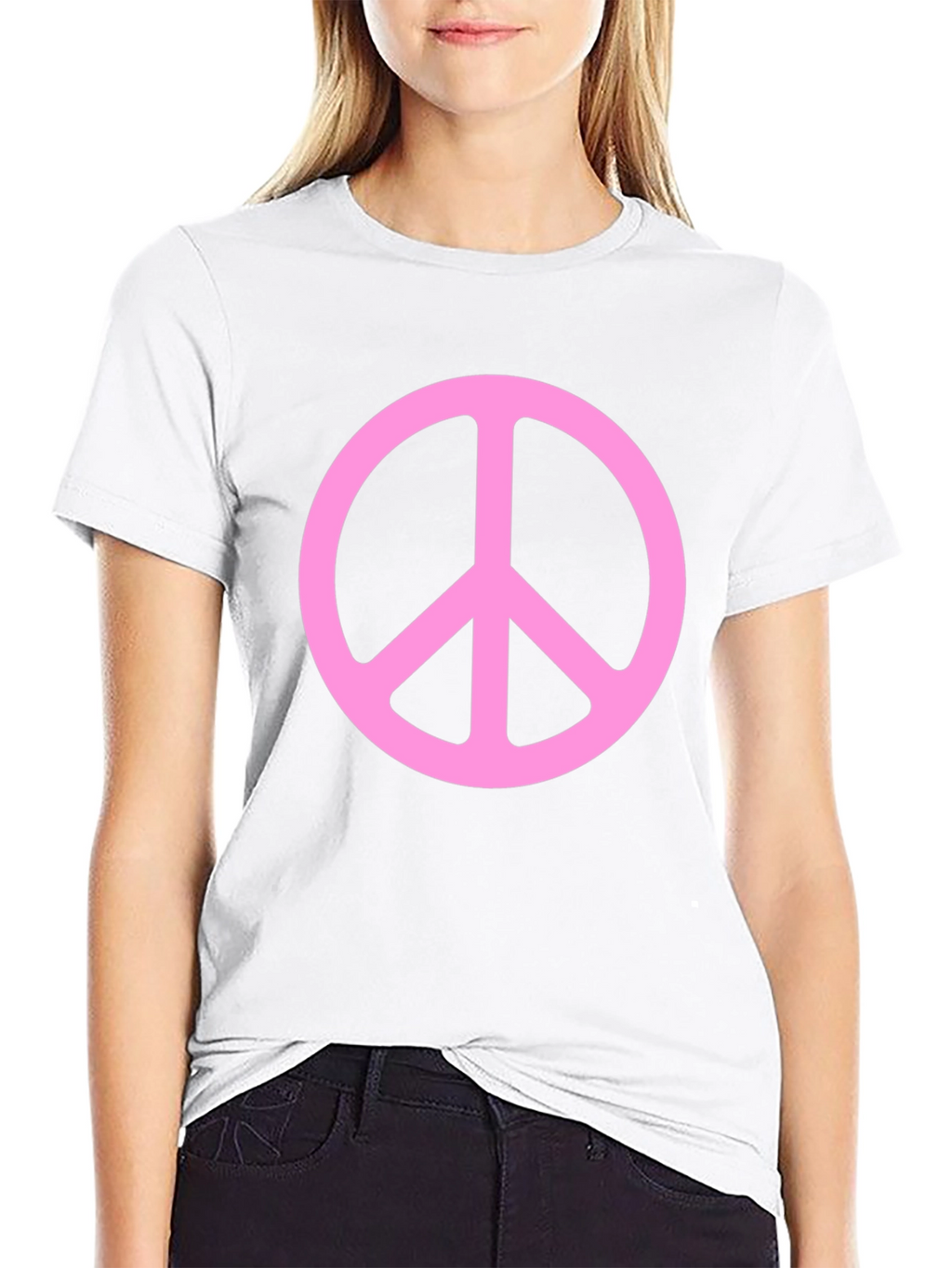 Peace Sign Graphic Tee - Pink on Black