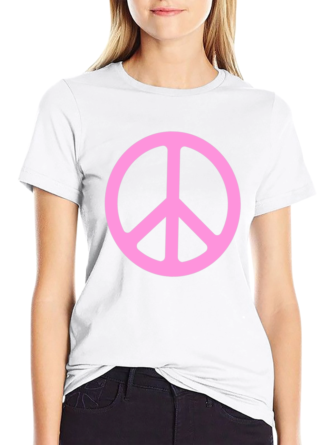 Peace Sign Graphic Tee - Pink on Black