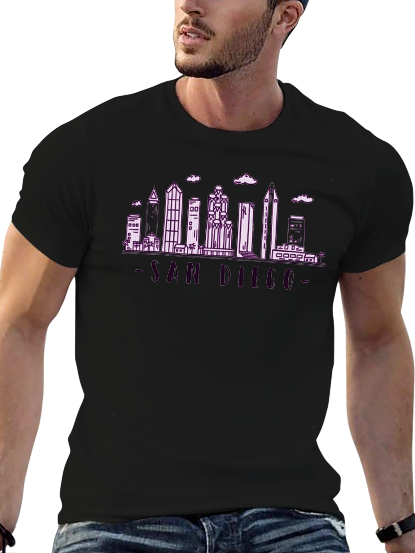 San Diego Skyline Graphic Tee - Soft Black Cotton