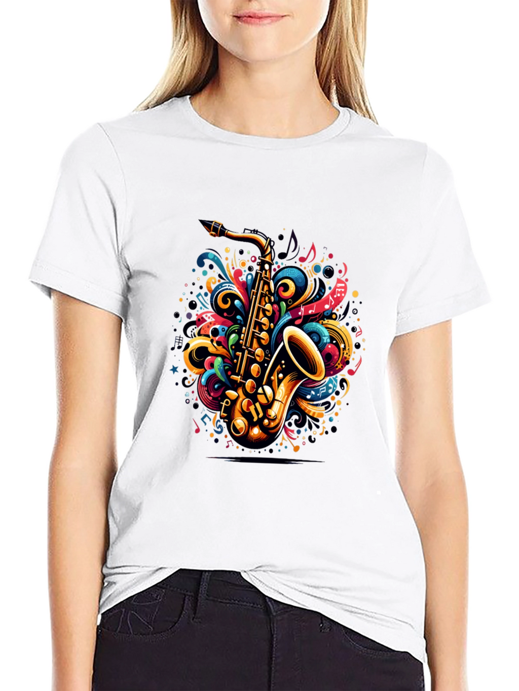Saxophone Swirl Graphic Tee - Music Lovers T-Shirt