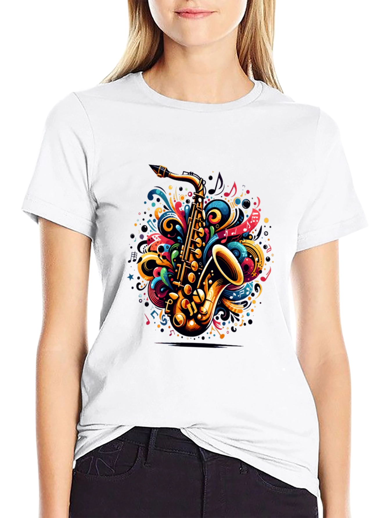 Saxophone Swirl Graphic Tee - Music Lovers T-Shirt