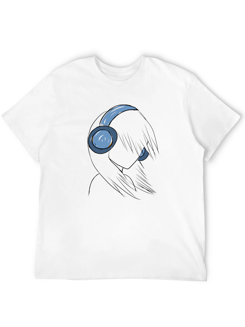 Anime Girl with Headphones Black T-Shirt