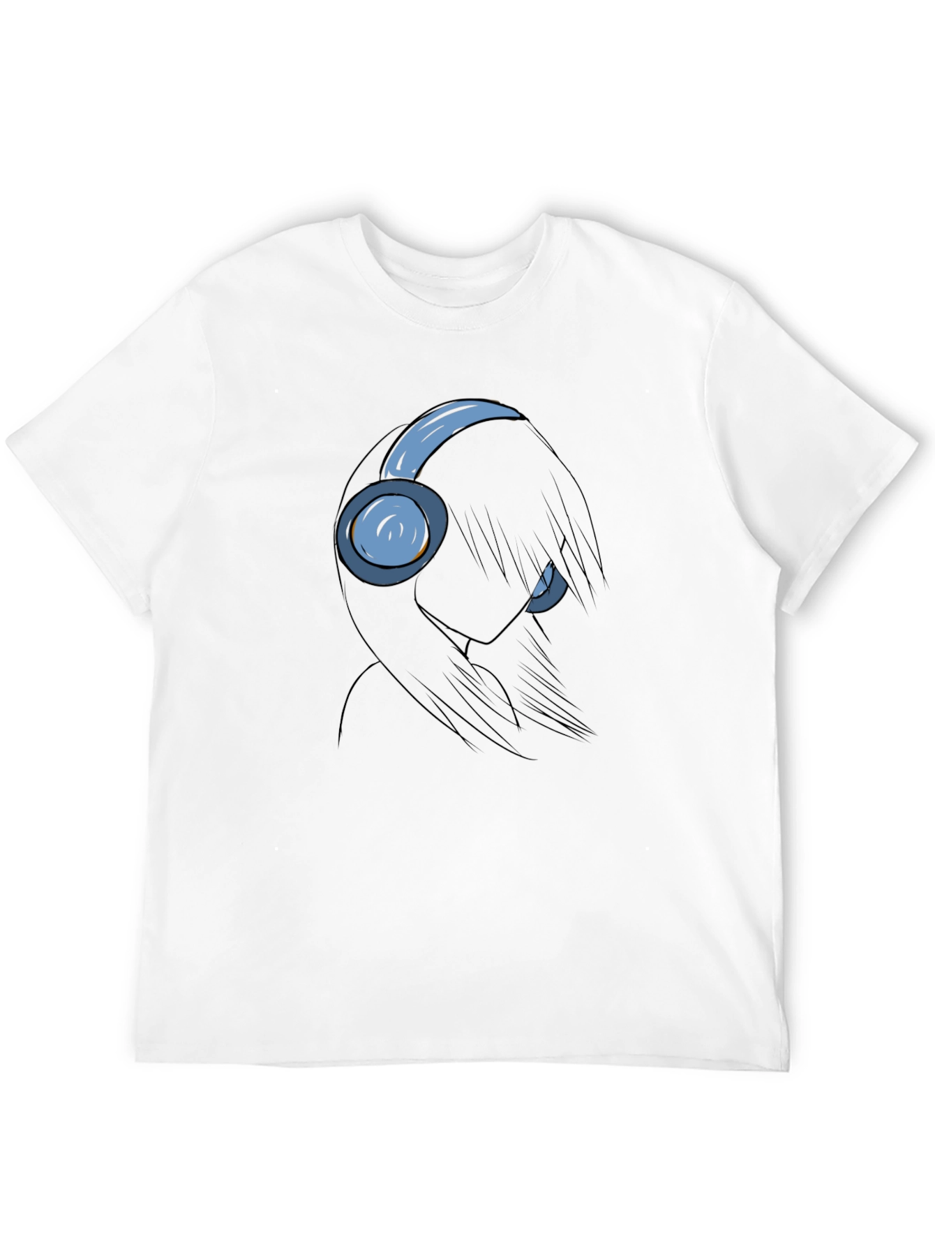 Anime Girl with Headphones Black T-Shirt