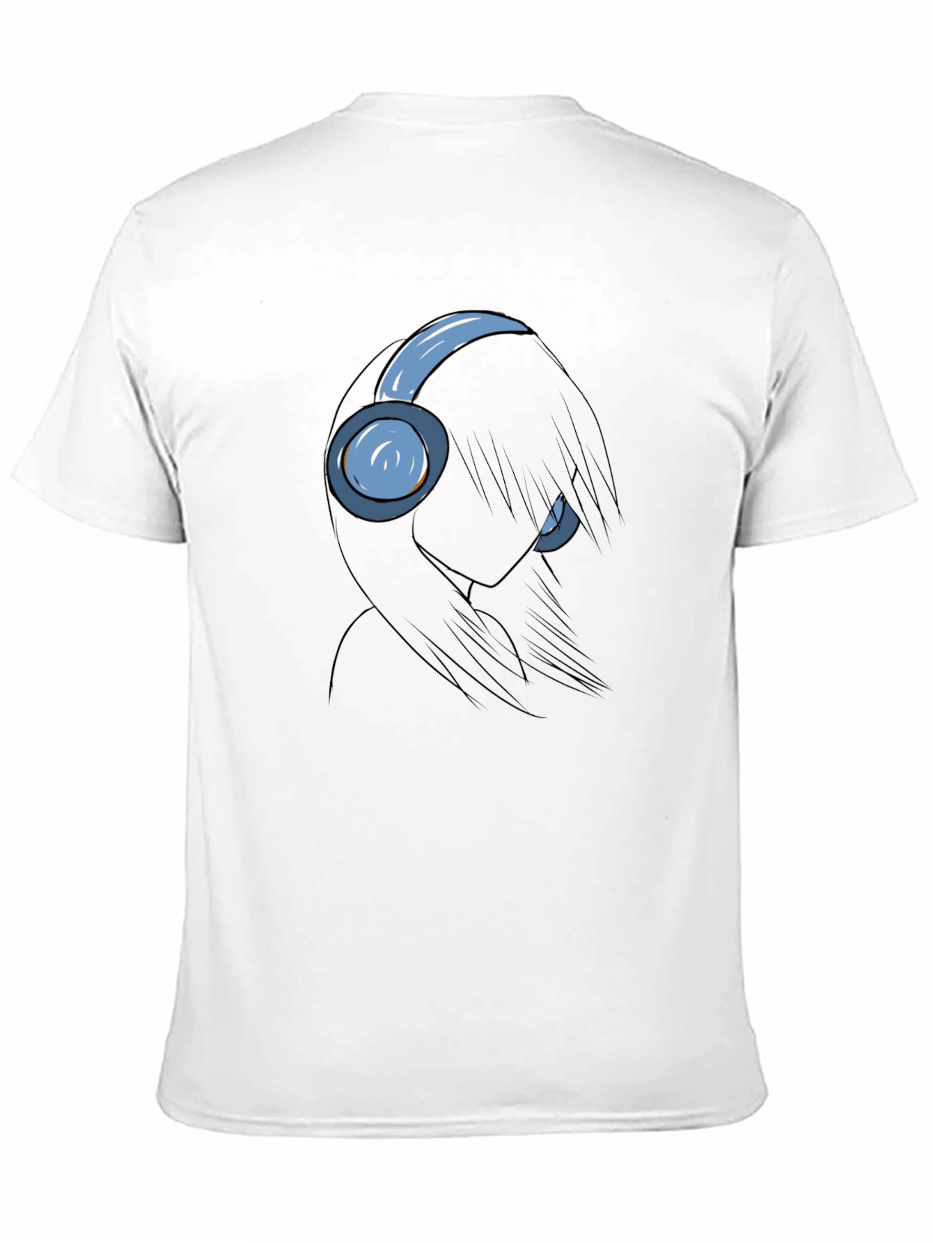 Anime Girl with Headphones Black T-Shirt