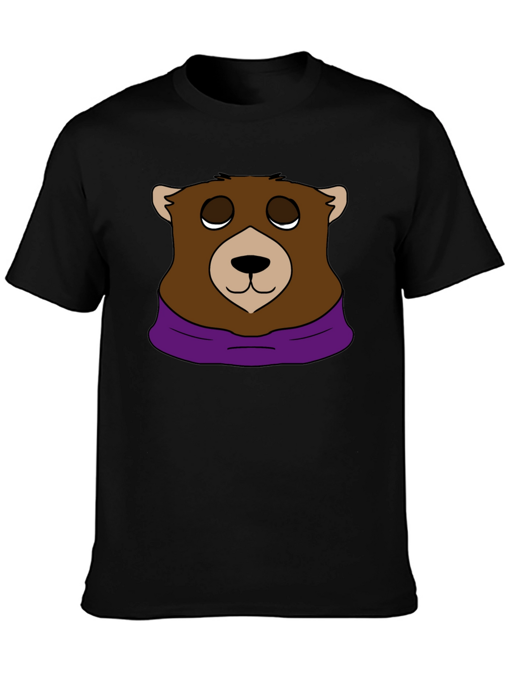 Cartoon Bear Graphic Tee - Casual Black T-Shirt