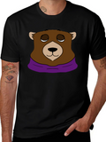 Cartoon Bear Graphic Tee - Casual Black T-Shirt