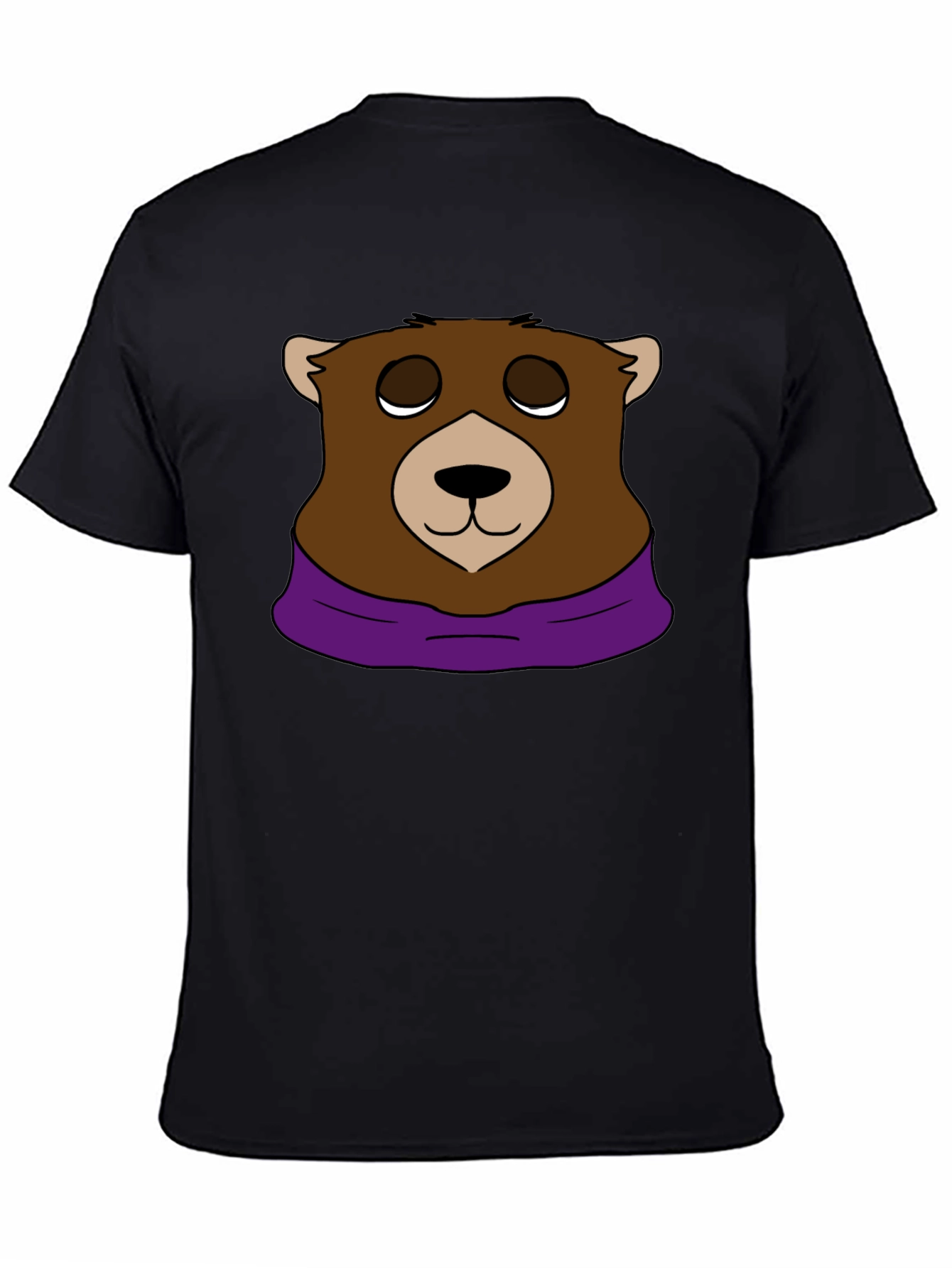 Cartoon Bear Graphic Tee - Casual Black T-Shirt