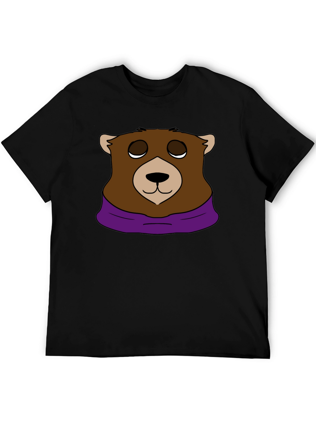 Cartoon Bear Graphic Tee - Casual Black T-Shirt