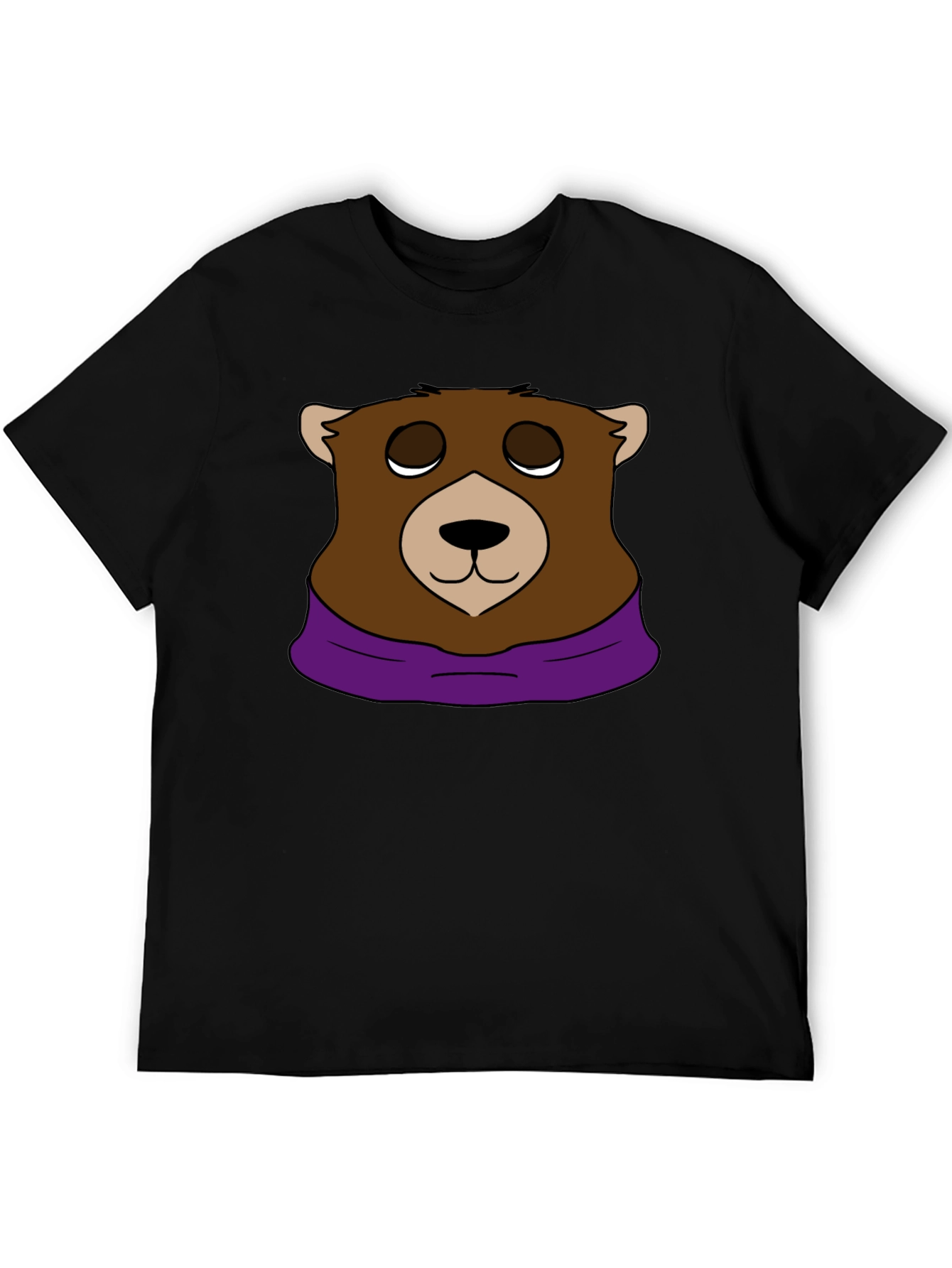 Cartoon Bear Graphic Tee - Casual Black T-Shirt