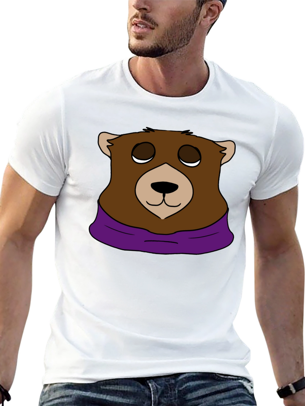 Cartoon Bear Graphic Tee - Casual Black T-Shirt