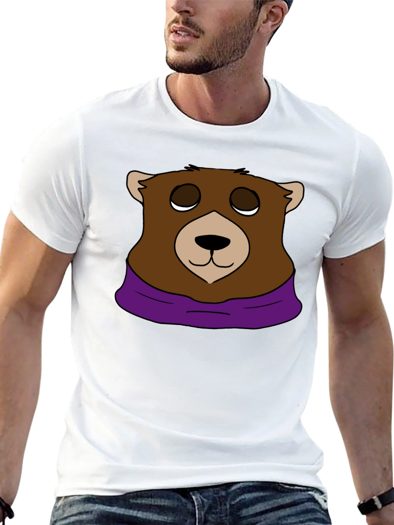 Cartoon Bear Graphic Tee - Casual Black T-Shirt