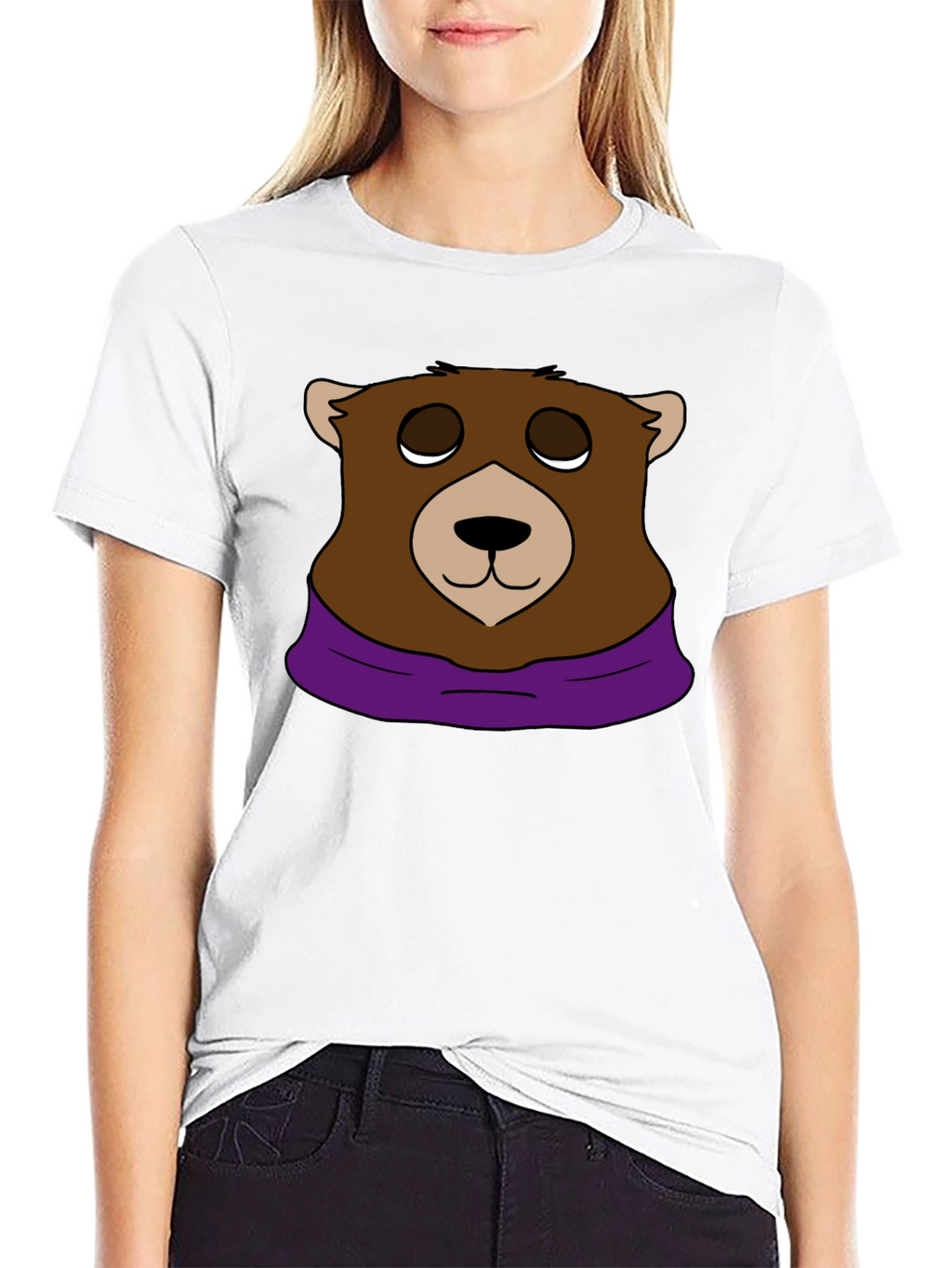 Cartoon Bear Graphic Tee - Casual Black T-Shirt