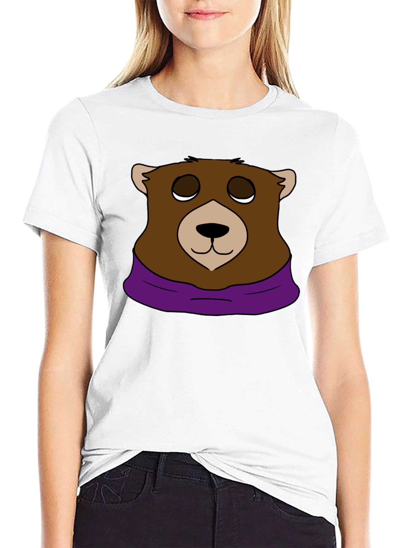 Cartoon Bear Graphic Tee - Casual Black T-Shirt