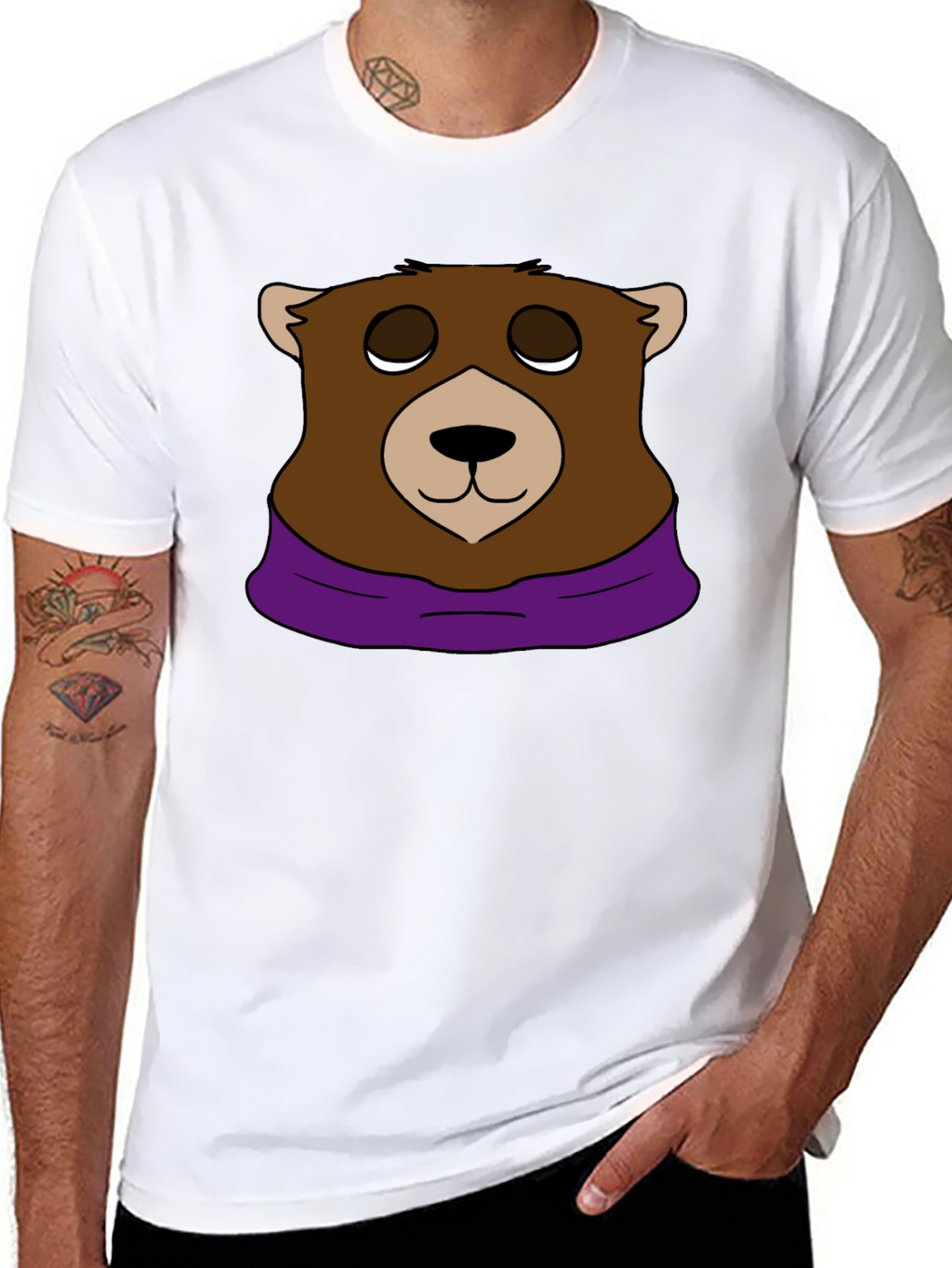 Cartoon Bear Graphic Tee - Casual Black T-Shirt