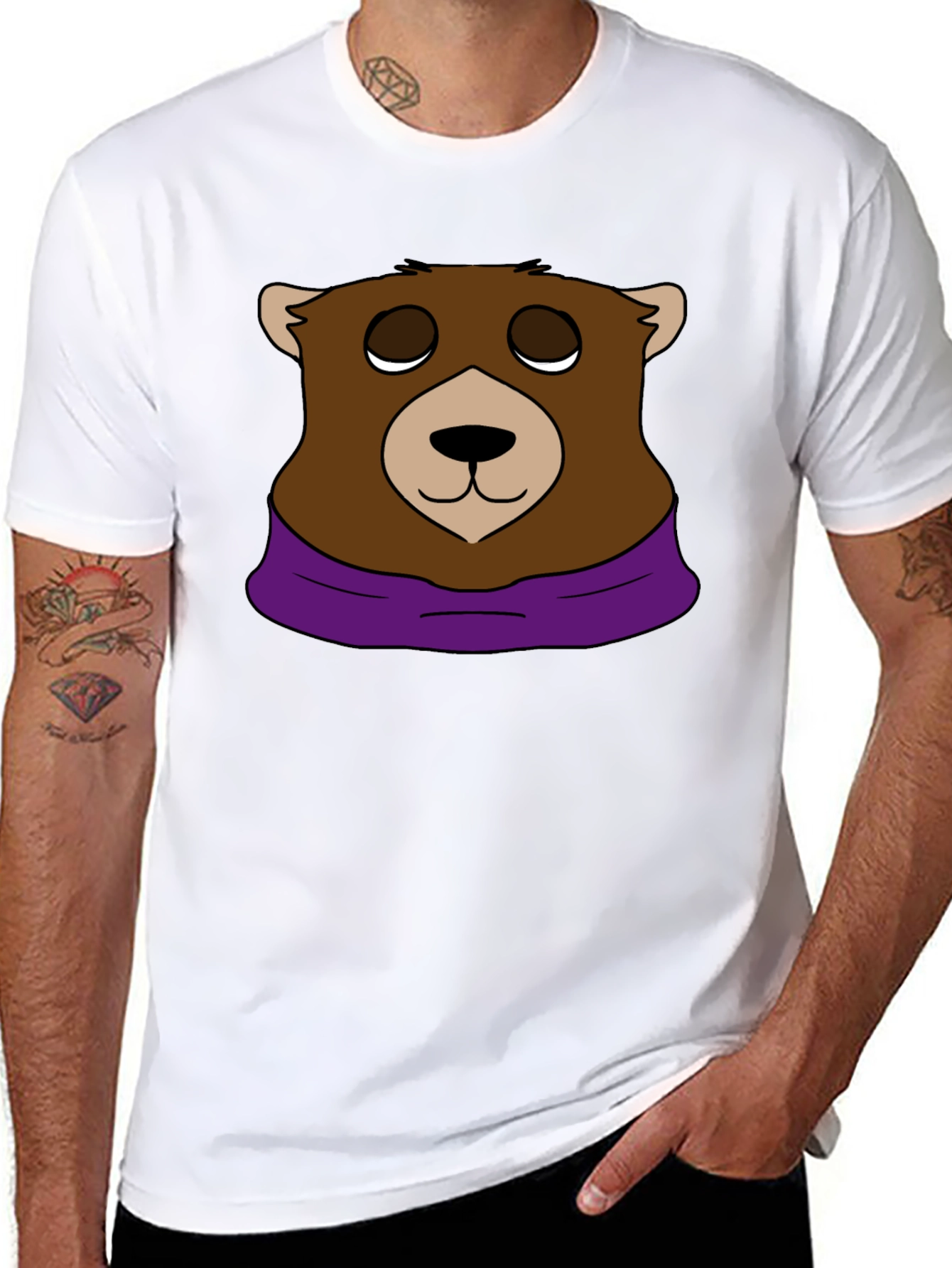 Cartoon Bear Graphic Tee - Casual Black T-Shirt