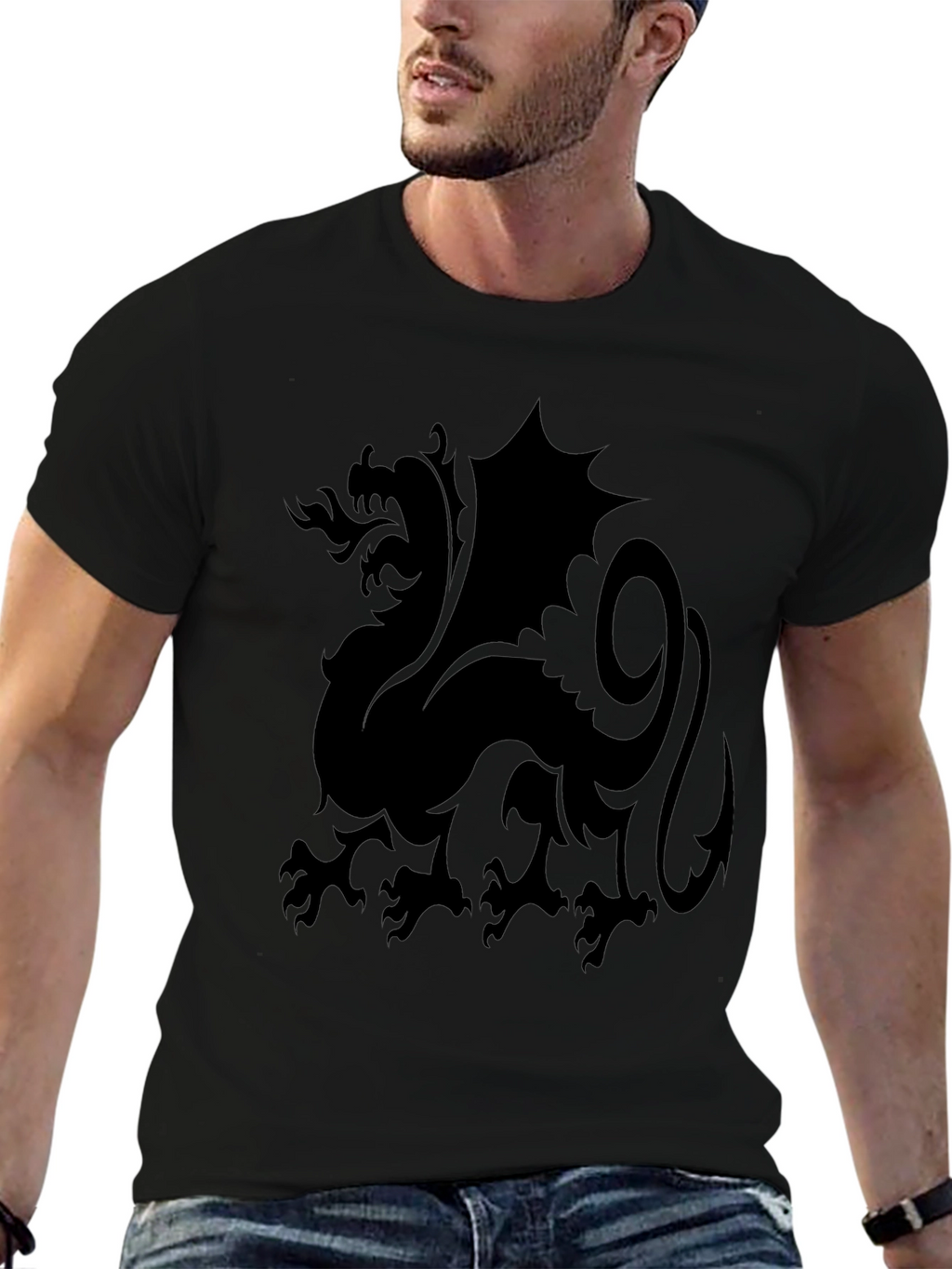 Dragon Silhouette Black T-Shirt - Fantasy Graphic Tee