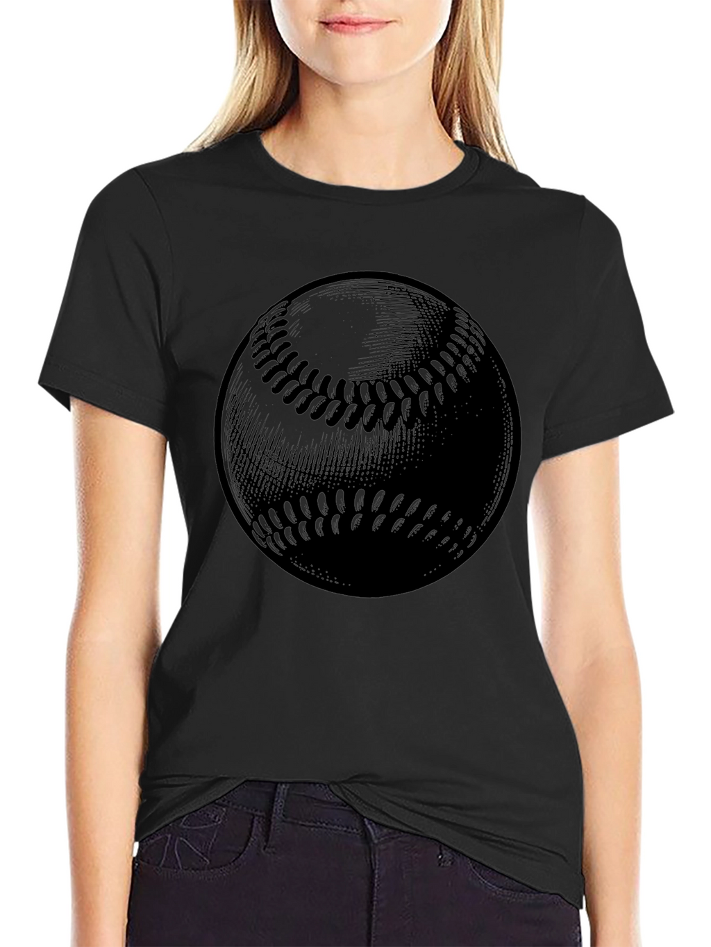 Baseball Graphic Tee - Black Cotton T-Shirt
