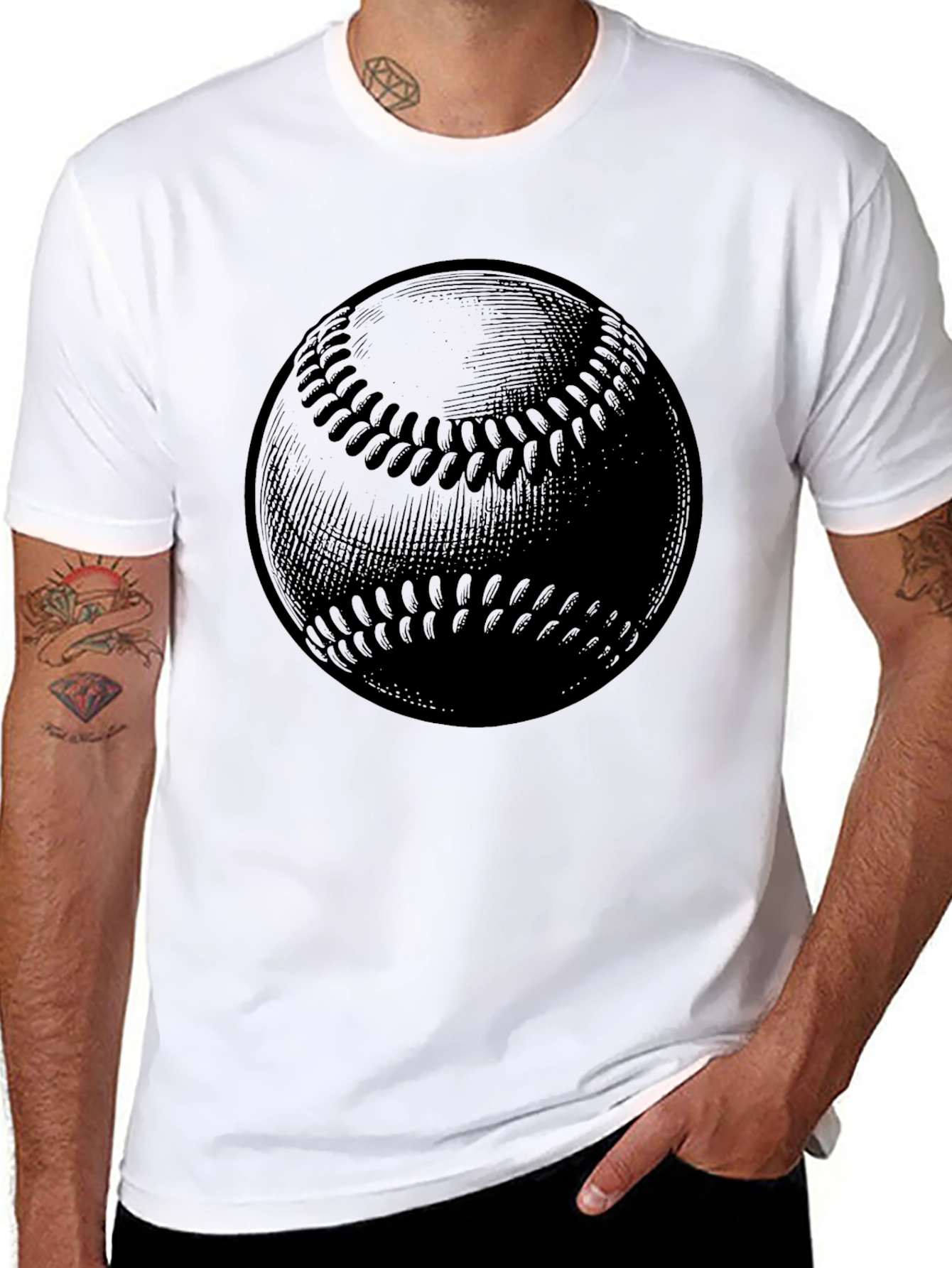 Baseball Graphic Tee - Black Cotton T-Shirt