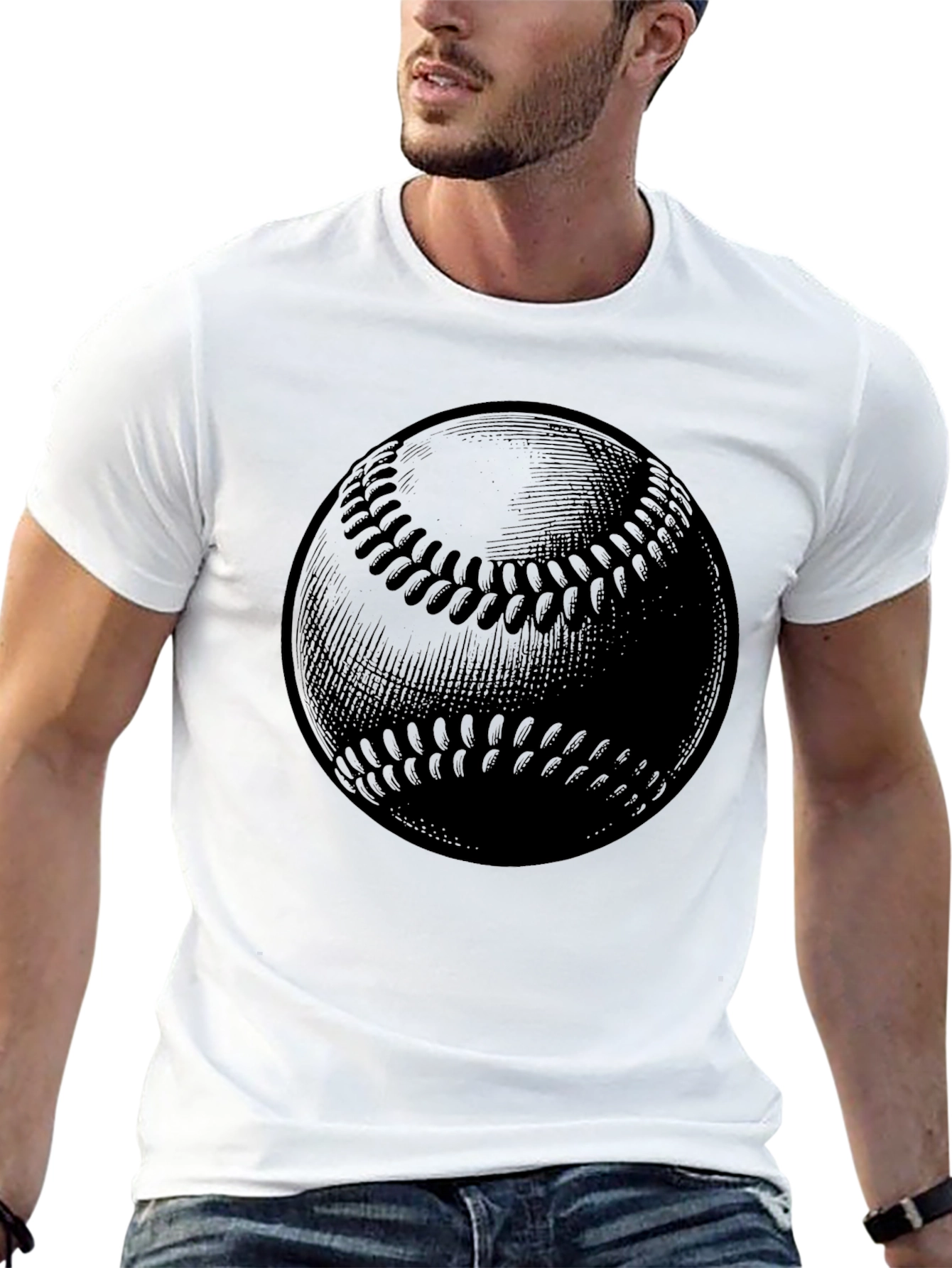 Baseball Graphic Tee - Black Cotton T-Shirt