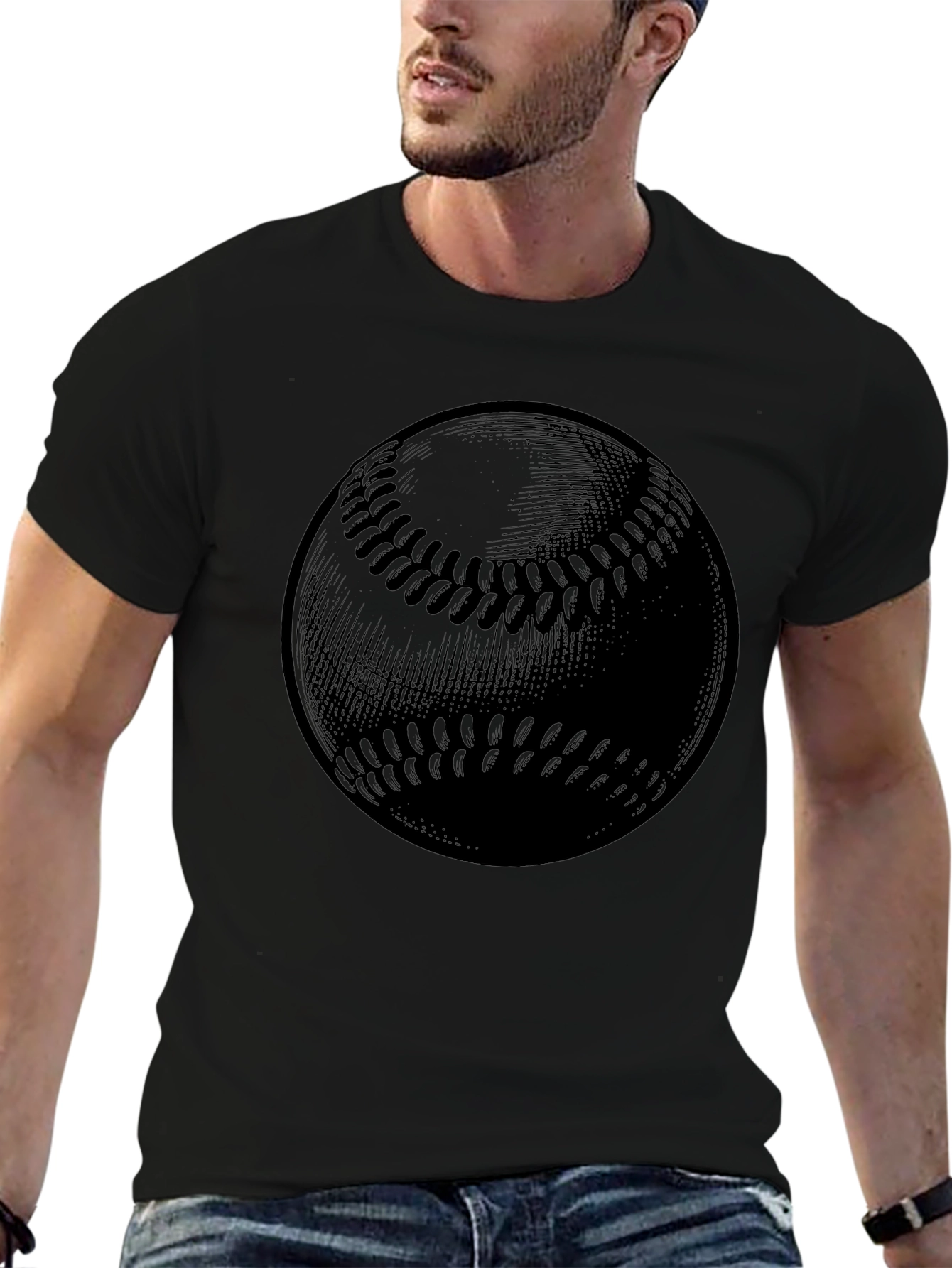 Baseball Graphic Tee - Black Cotton T-Shirt
