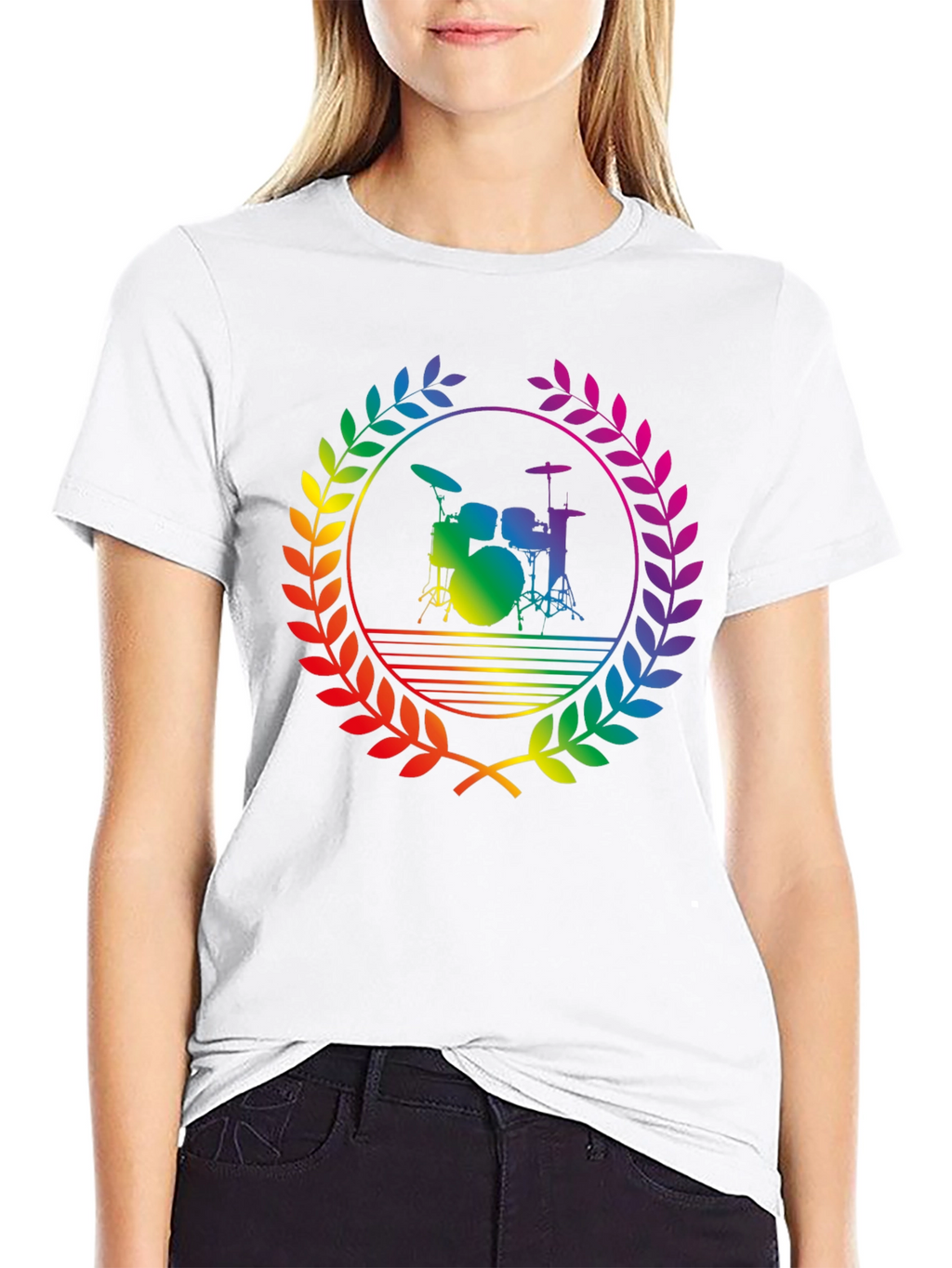 Rainbow Drummer T-Shirt - Black Cotton Music Tee