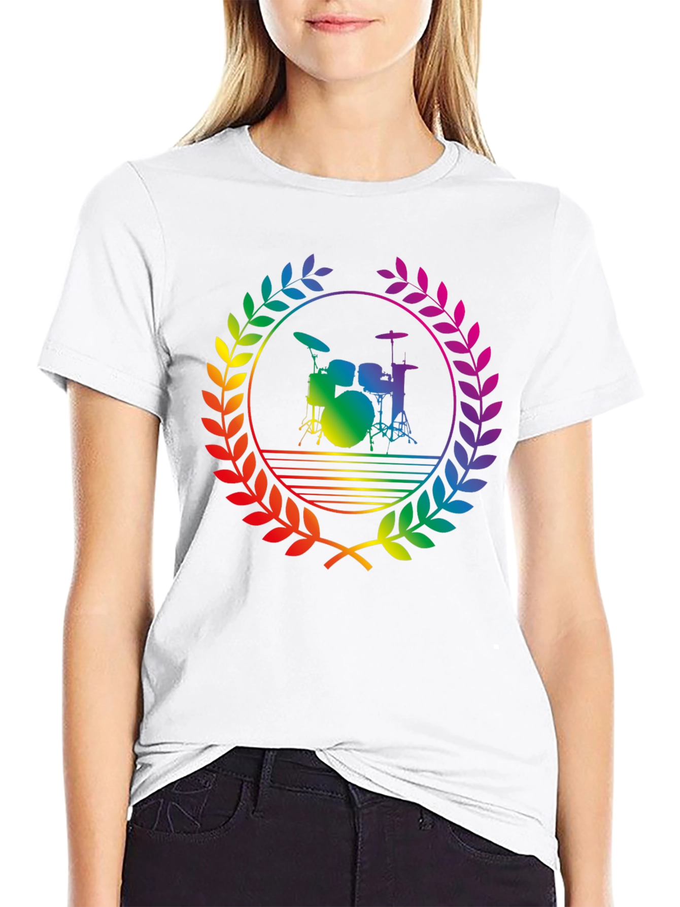 Rainbow Drummer T-Shirt - Black Cotton Music Tee
