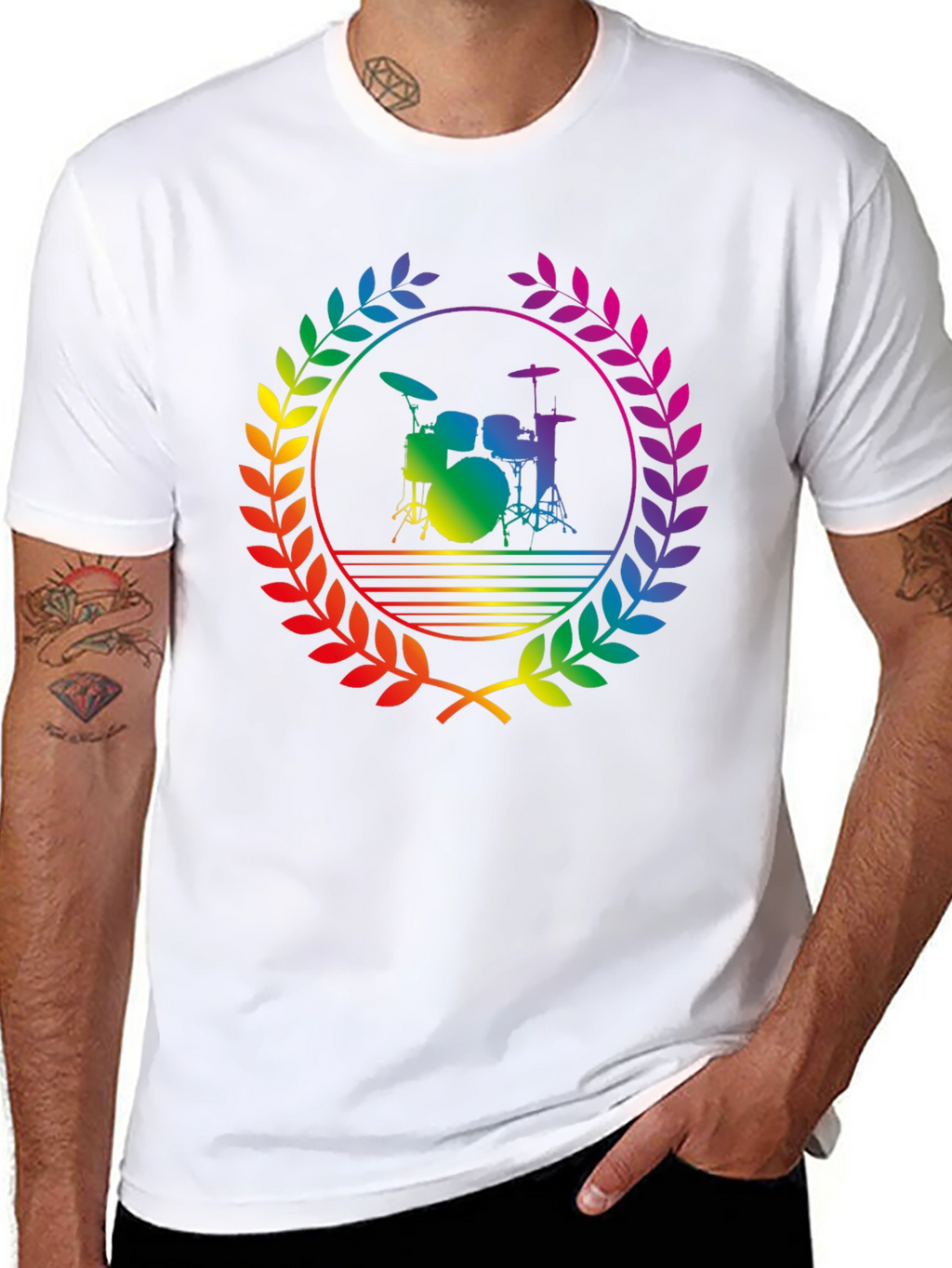 Rainbow Drummer T-Shirt - Black Cotton Music Tee