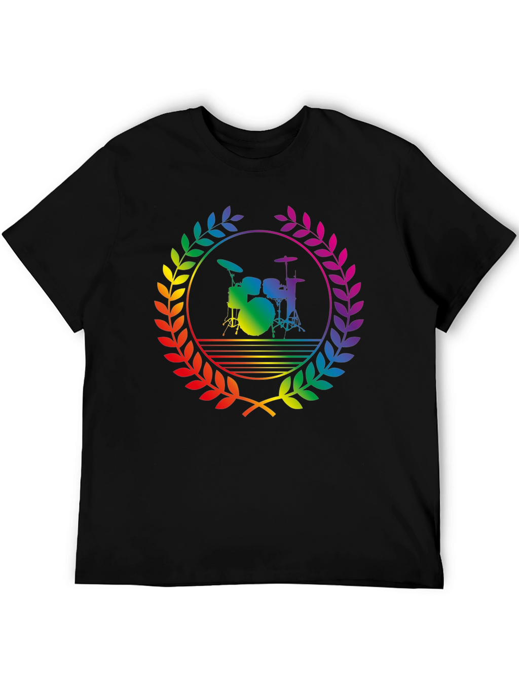 Rainbow Drummer T-Shirt - Black Cotton Music Tee