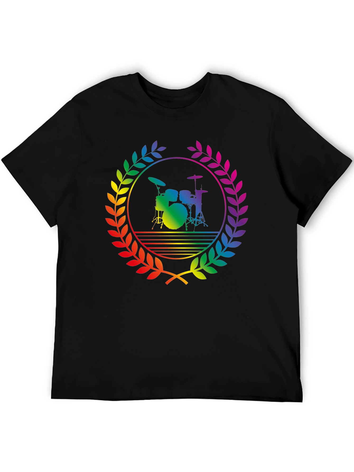 Rainbow Drummer T-Shirt - Black Cotton Music Tee