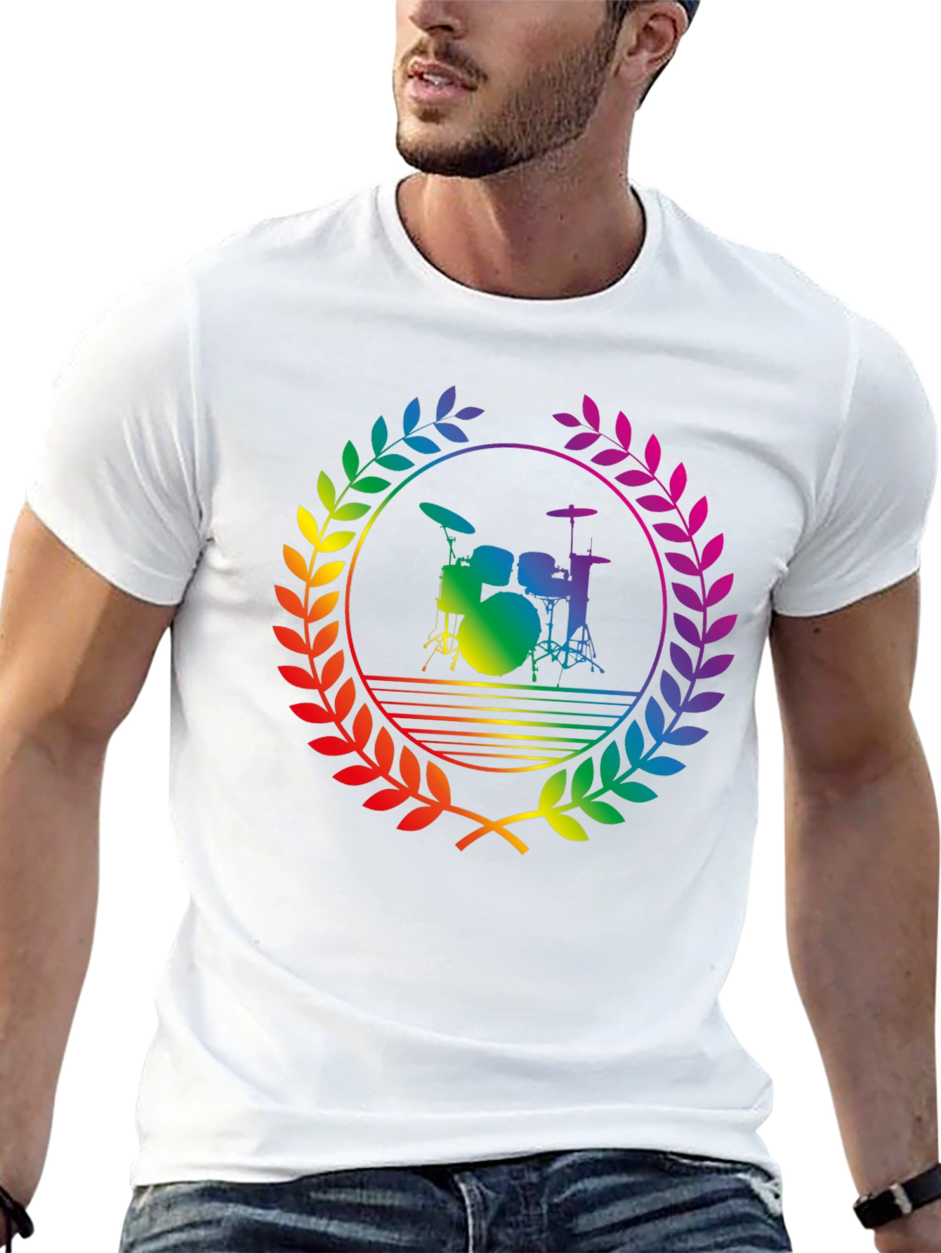Rainbow Drummer T-Shirt - Black Cotton Music Tee