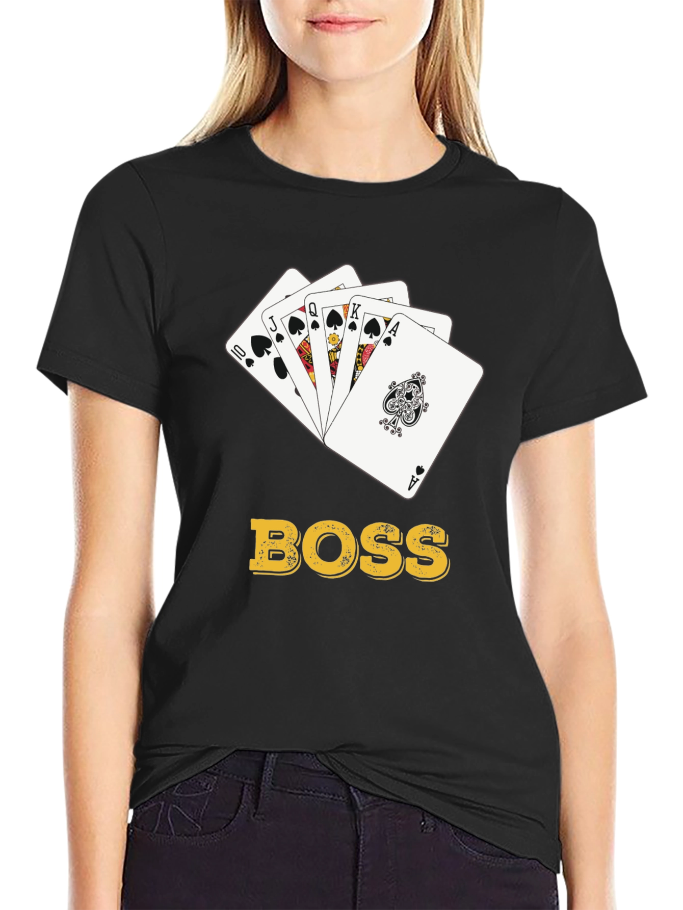 Boss Royal Flush T-Shirt - Poker Card Design - Black
