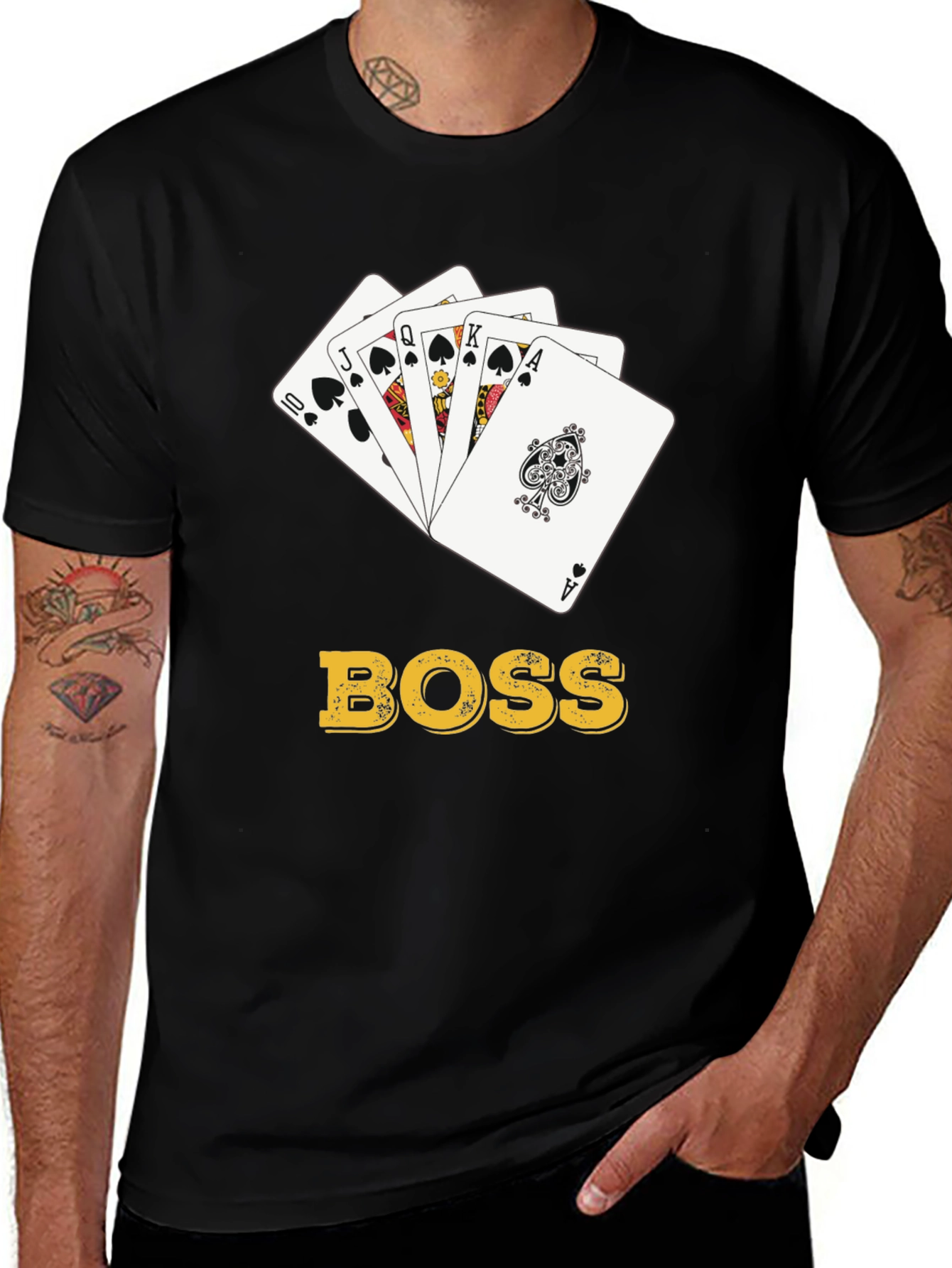Boss Royal Flush T-Shirt - Poker Card Design - Black