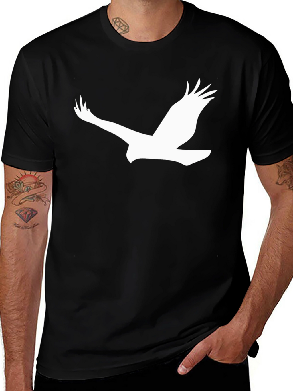 Black T-Shirt with White Eagle Graphic