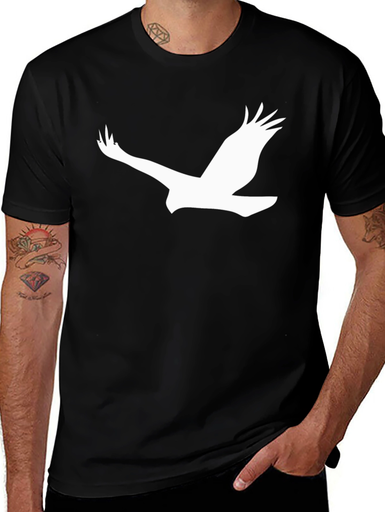 Black T-Shirt with White Eagle Graphic
